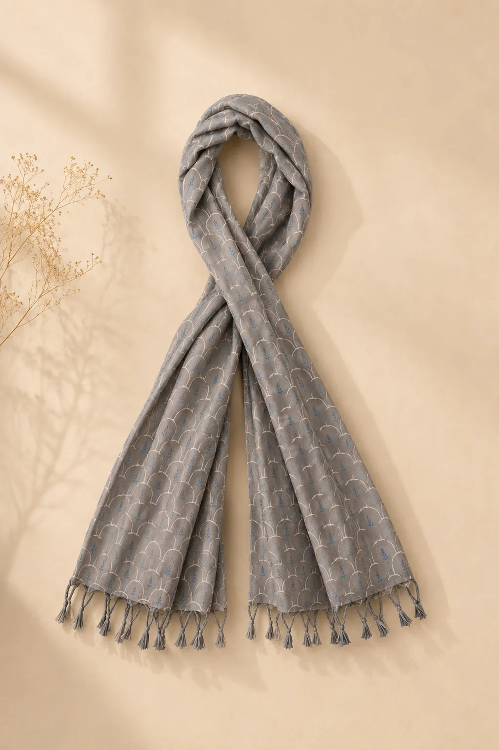 Grey design HandBlock printed mulcotton stoles Cotton Stole