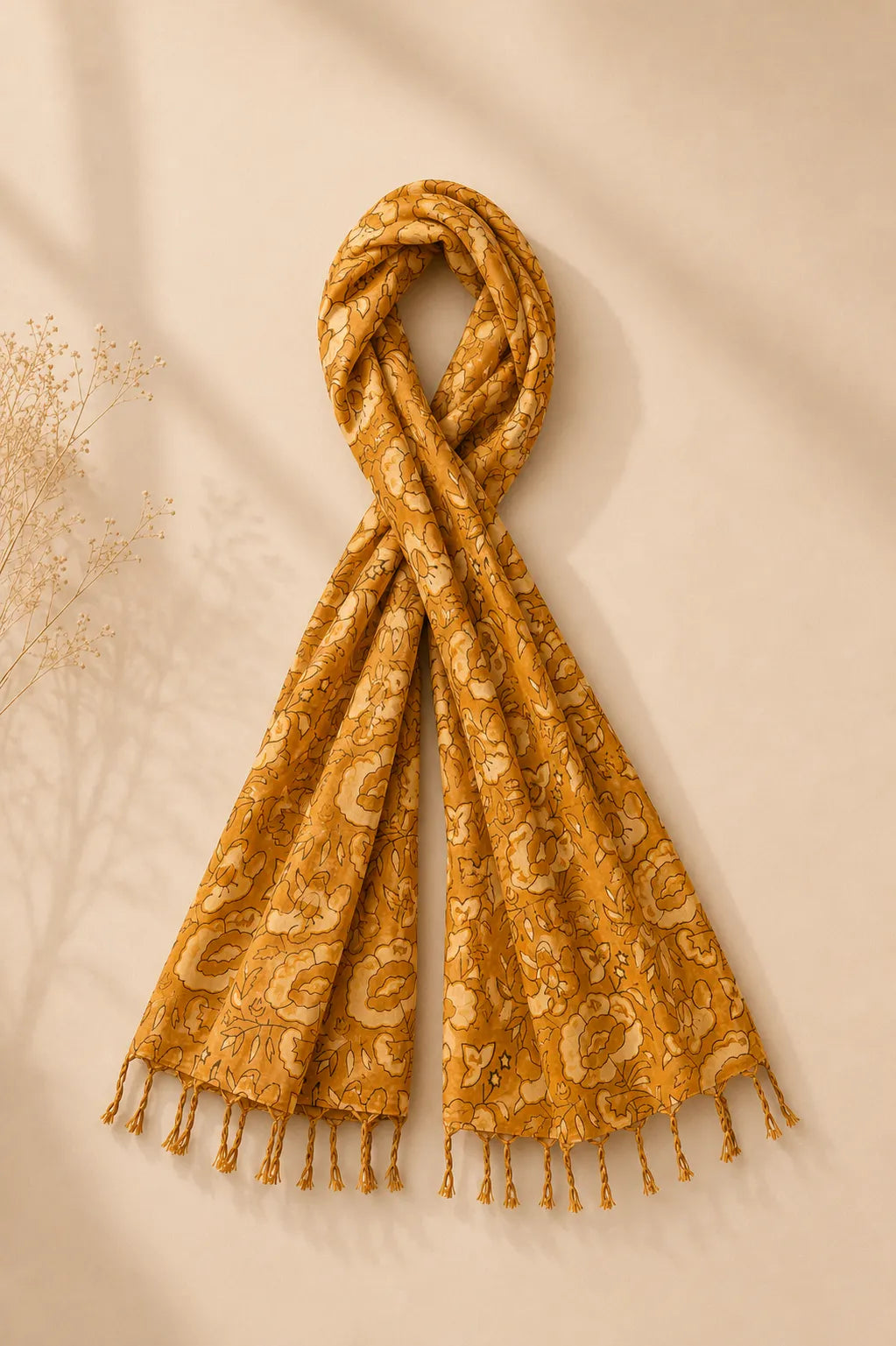 Mustard yellow design HandBlock printed mulcotton stoles Cotton Stole