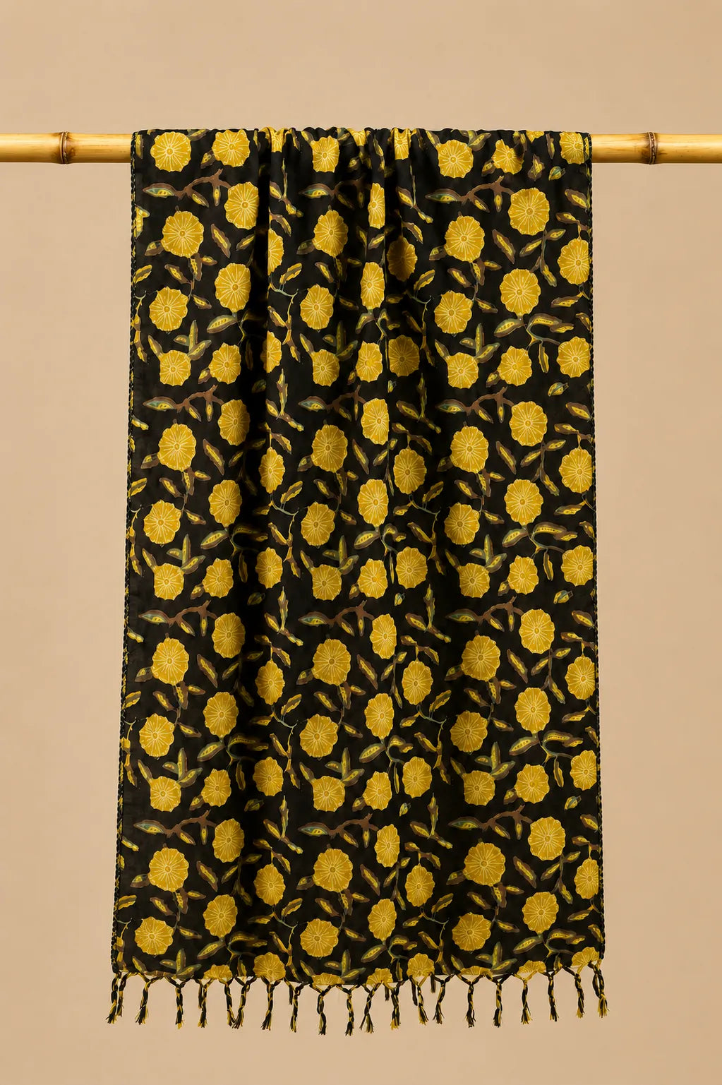 Yellow and Black pattern HandBlock printed mulcotton stoles Cotton Stole