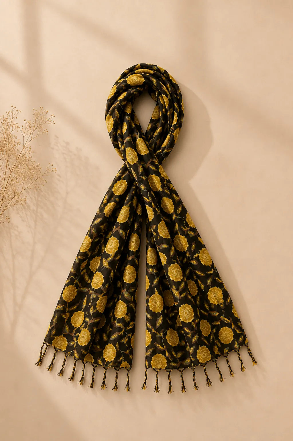 Yellow and Black pattern HandBlock printed mulcotton stoles Cotton Stole