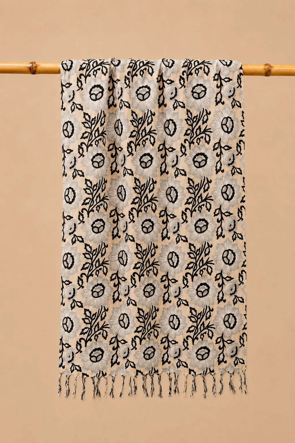 Biege and Black pattern HandBlock printed mulcotton stoles Cotton Stole