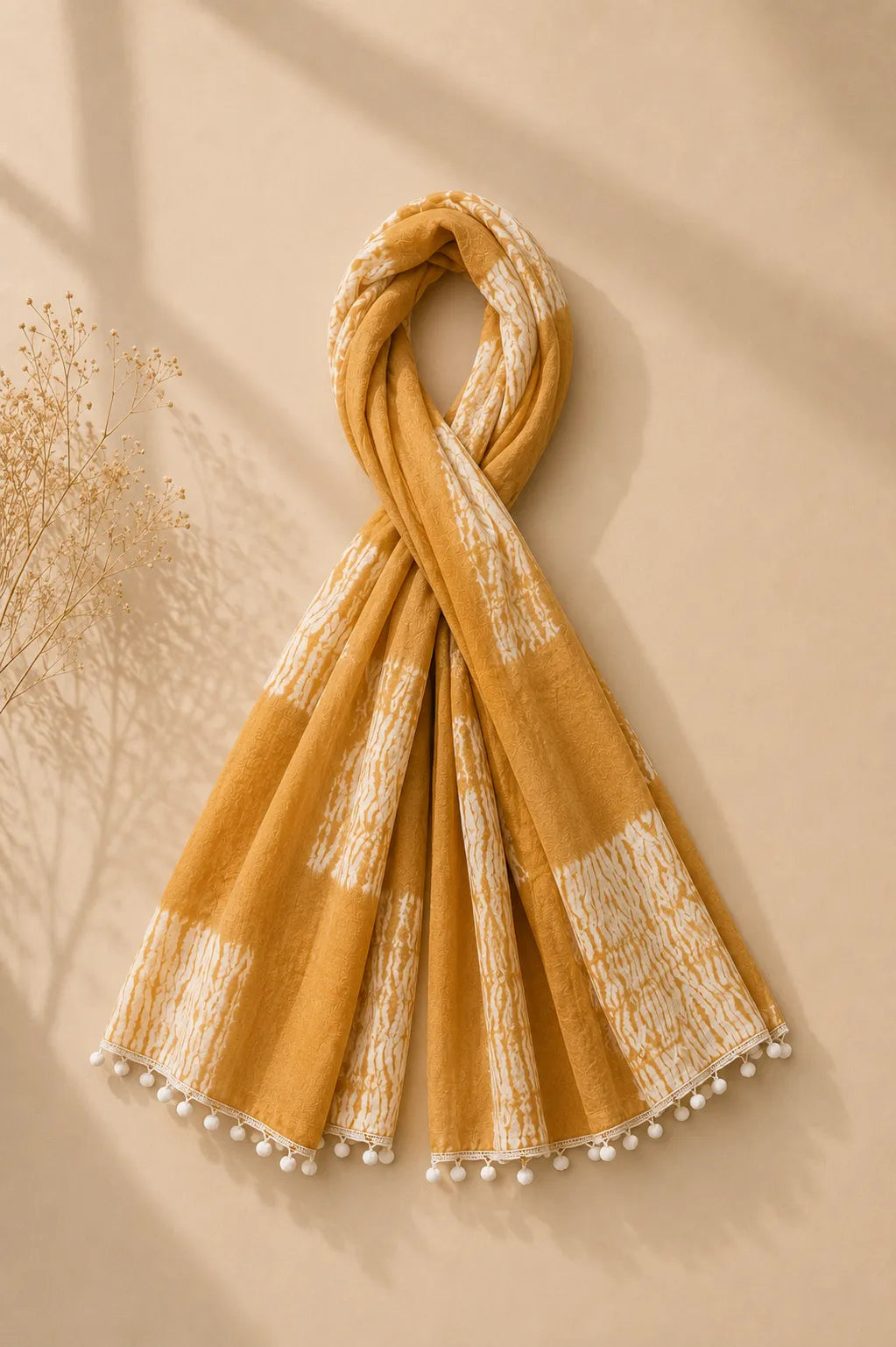 Yellow and white pattern HandBlock printed mulcotton stoles Cotton Stole