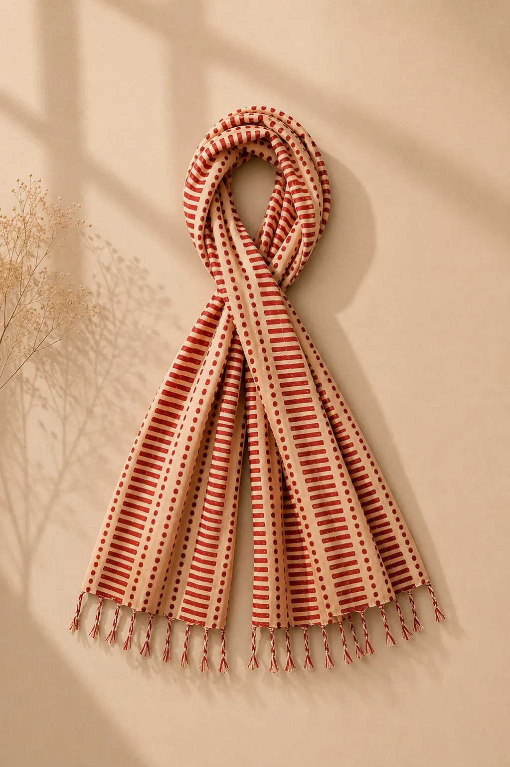 Red and beige pattern HandBlock printed mulcotton stoles Cotton Stole