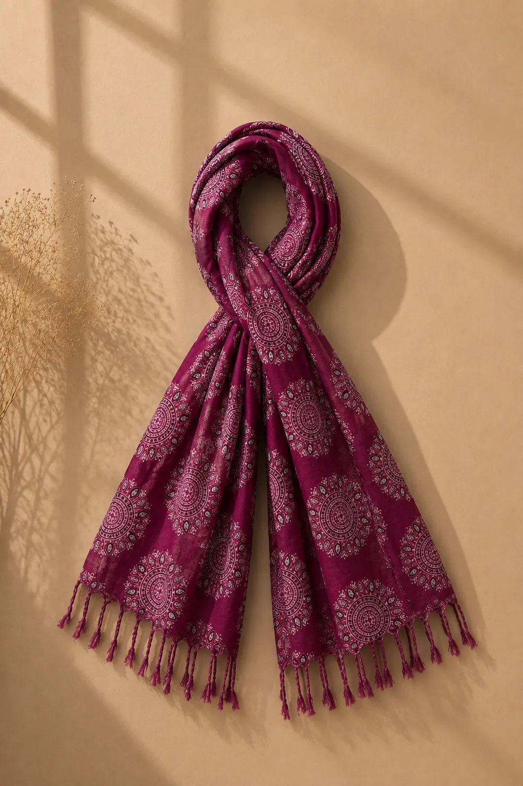 Magenta colored HandBlock printed mulcotton stoles Cotton Stole
