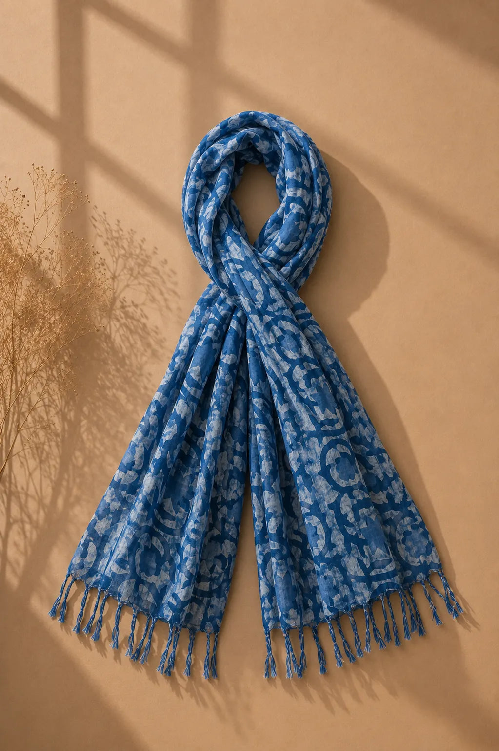 Light blue pattern HandBlock printed mulcotton stoles Cotton Stole