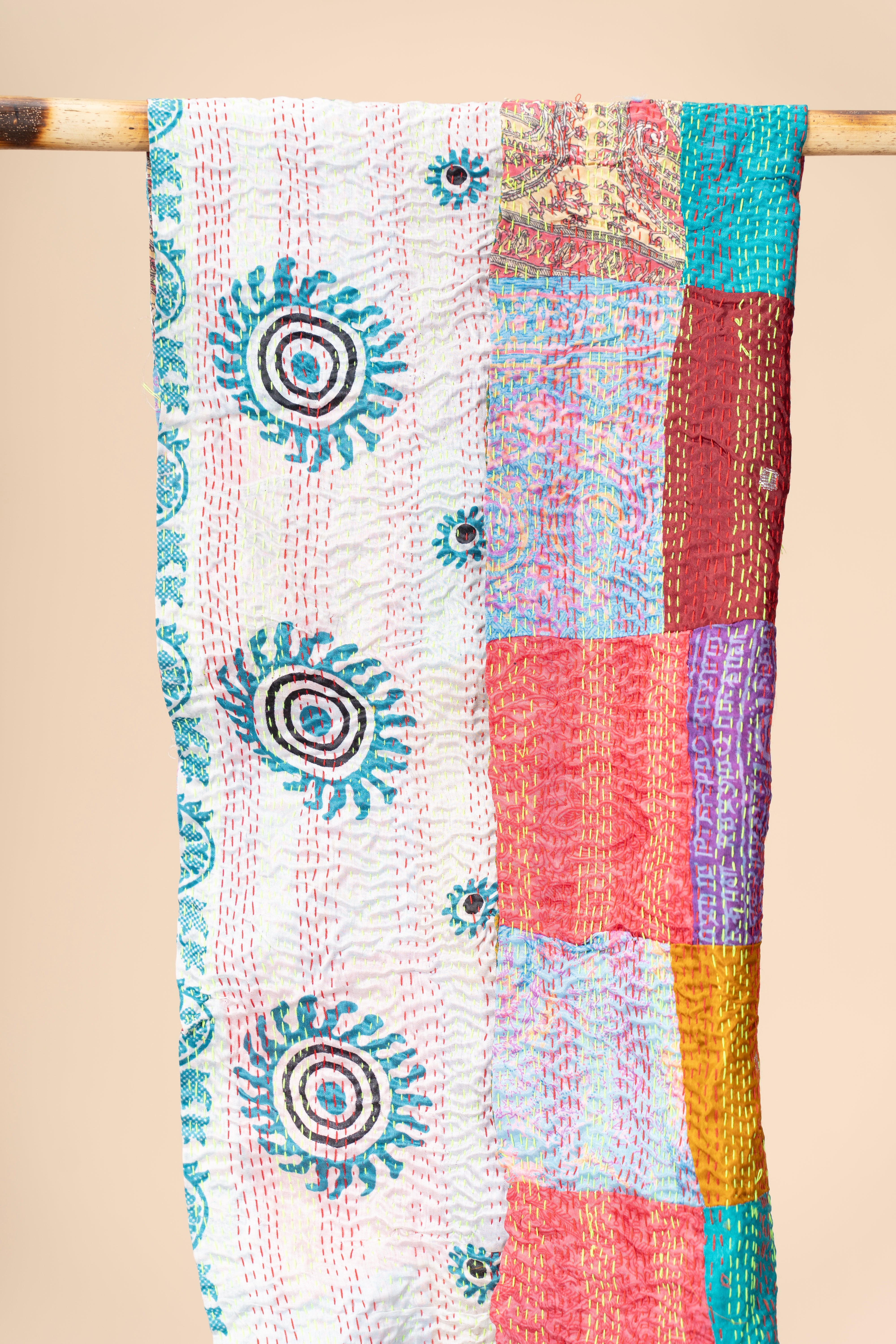 Multicoloured Reversible Patchwork Silk Stole