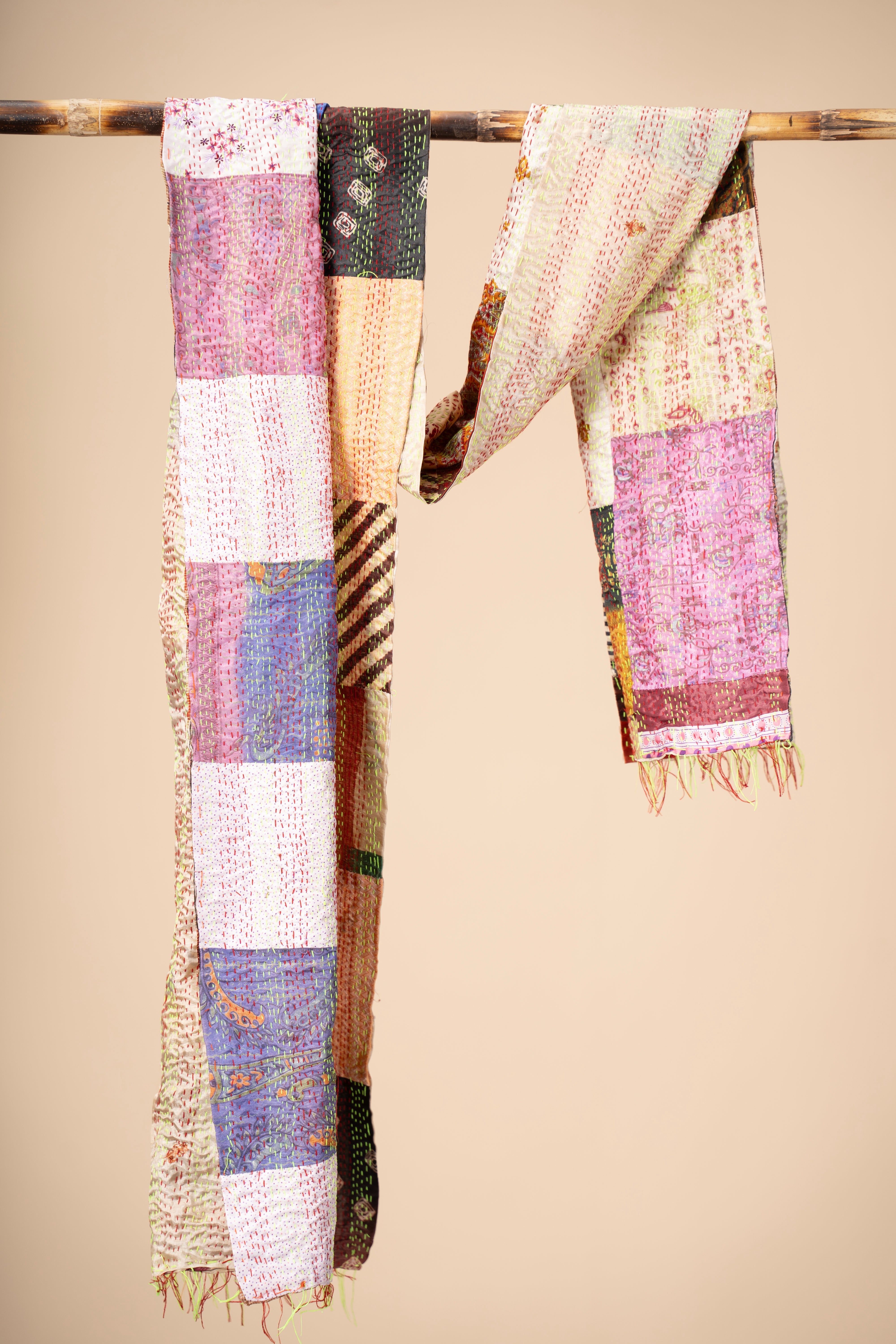 Multicoloured Reversible Patchwork Silk Stole
