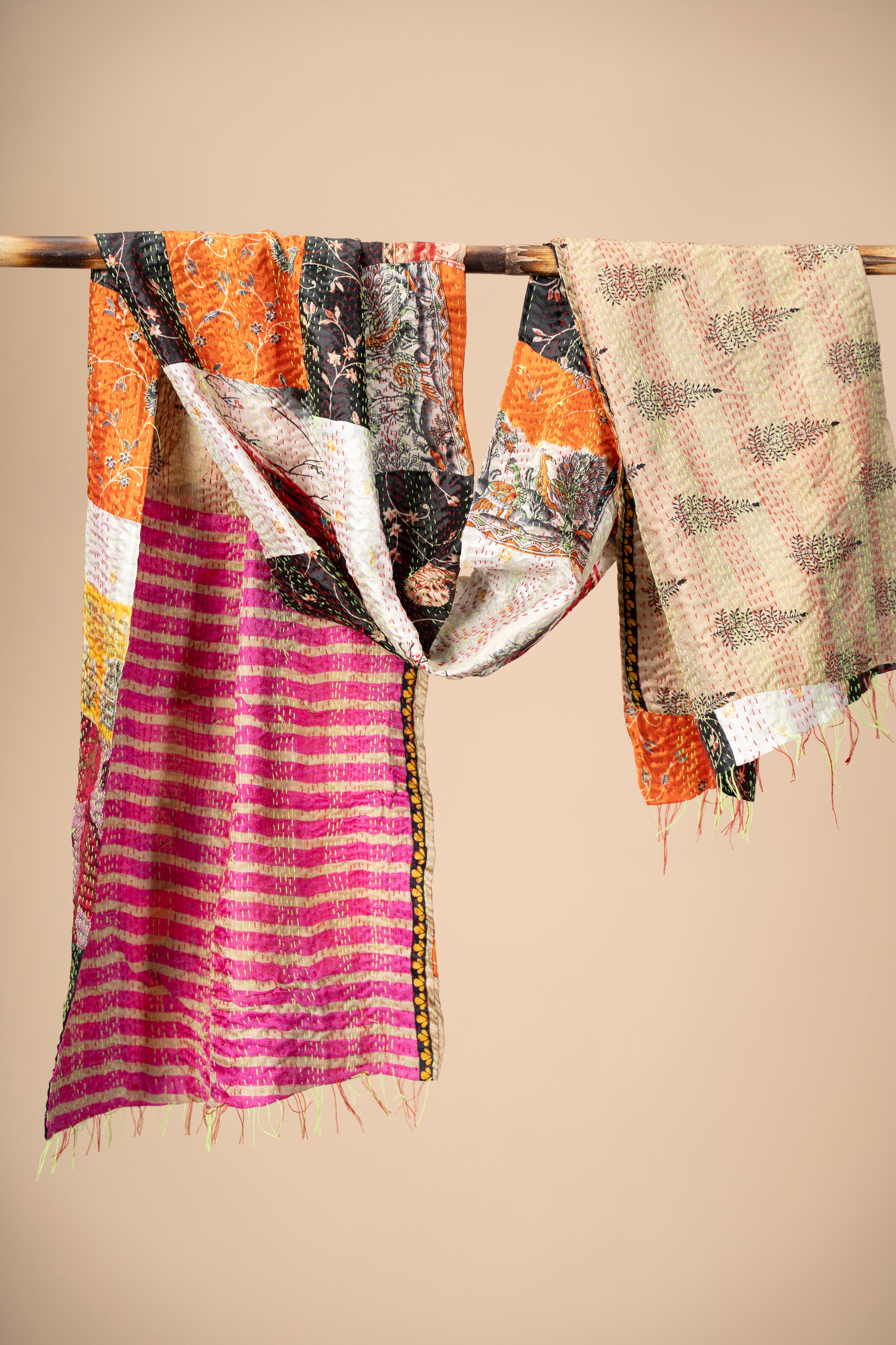 Multicoloured Reversible Patchwork Silk Stole
