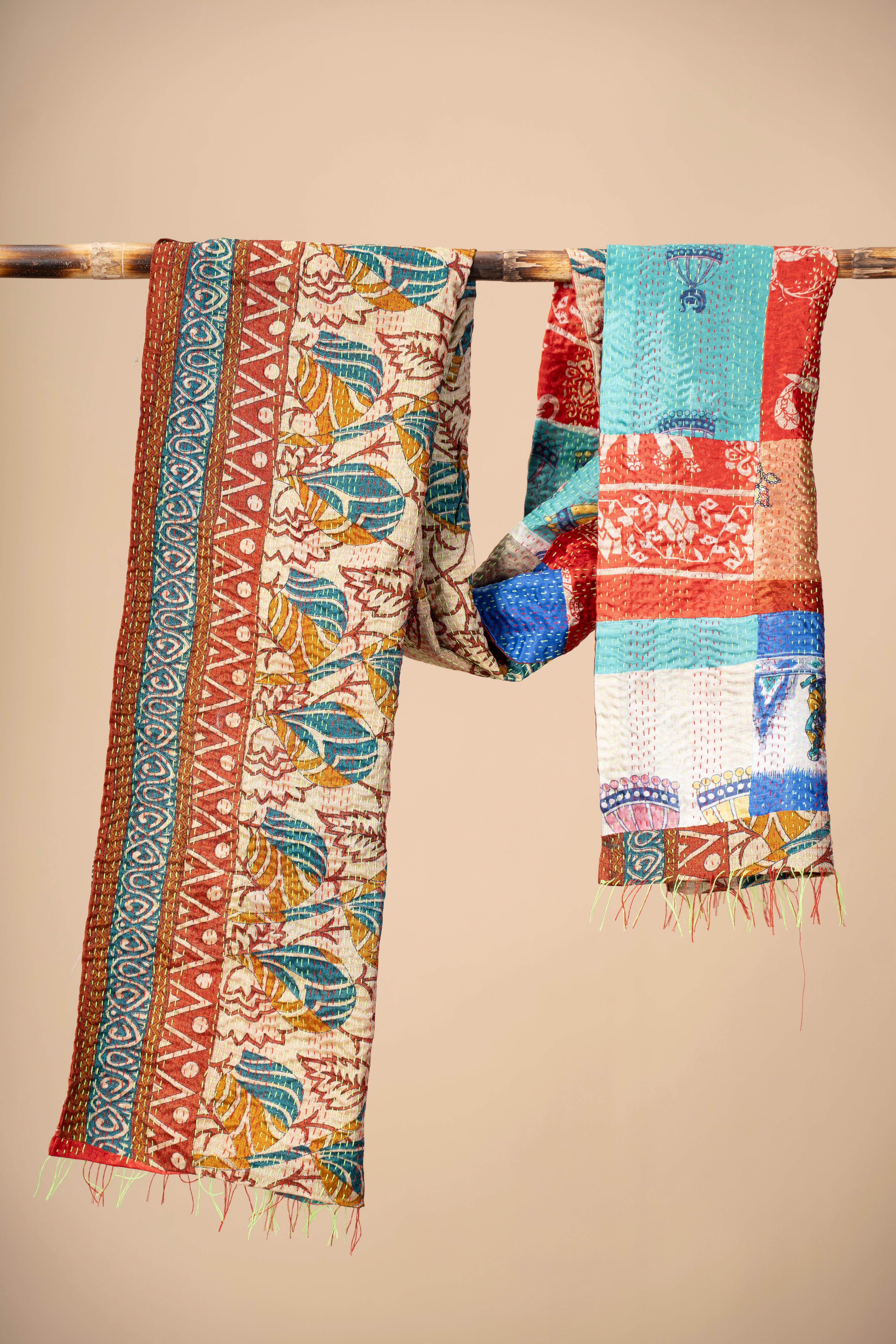 Multicoloured Reversible Patchwork Silk Stole