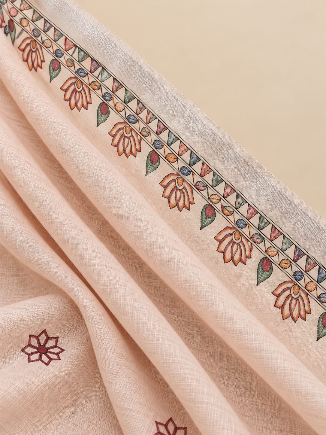 Orange Handpainted Madhubani on Linen