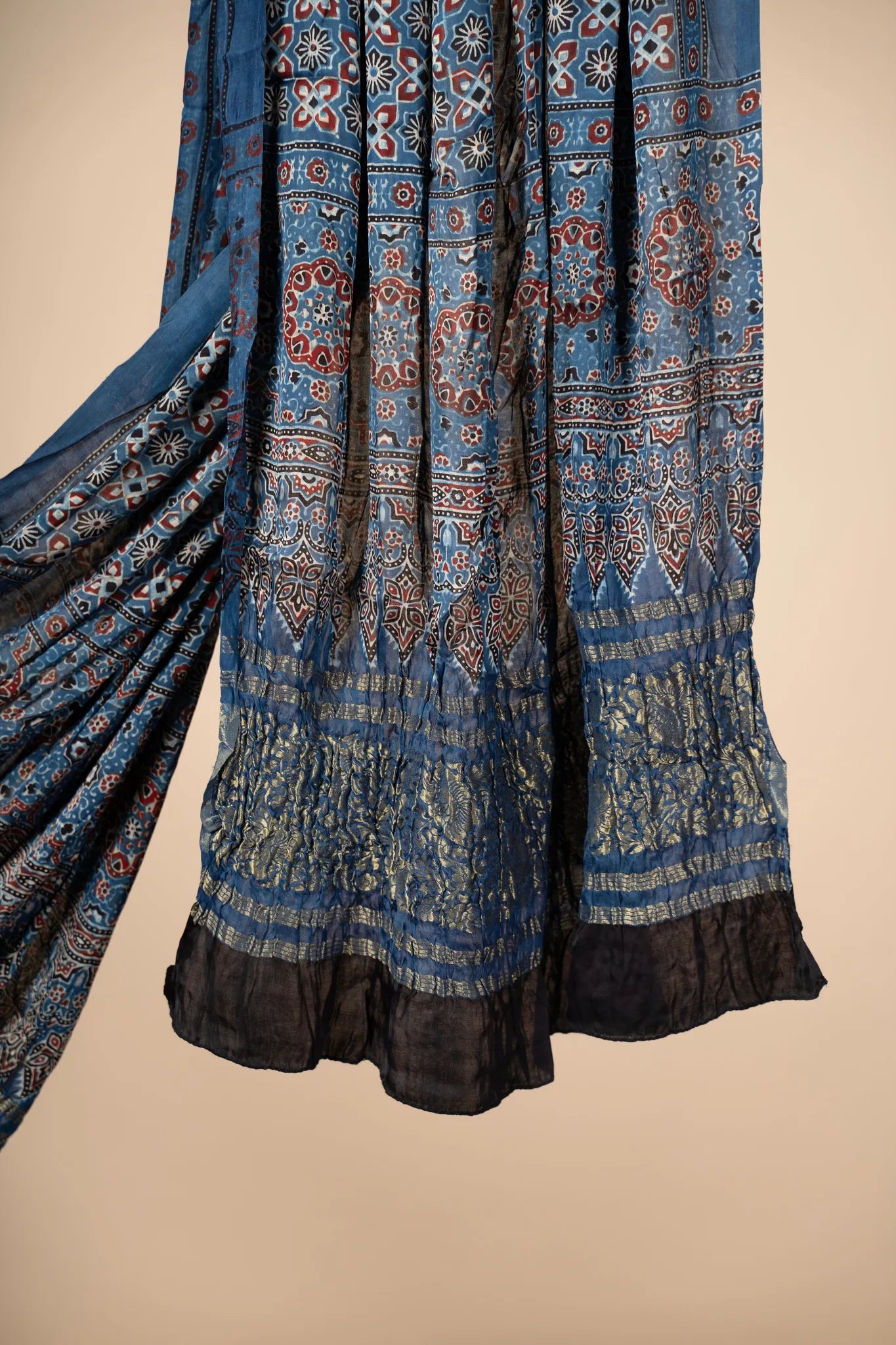 Blue Ajrakh block Print Modal Silk Dupatta With Lagdi Patta - view 3
