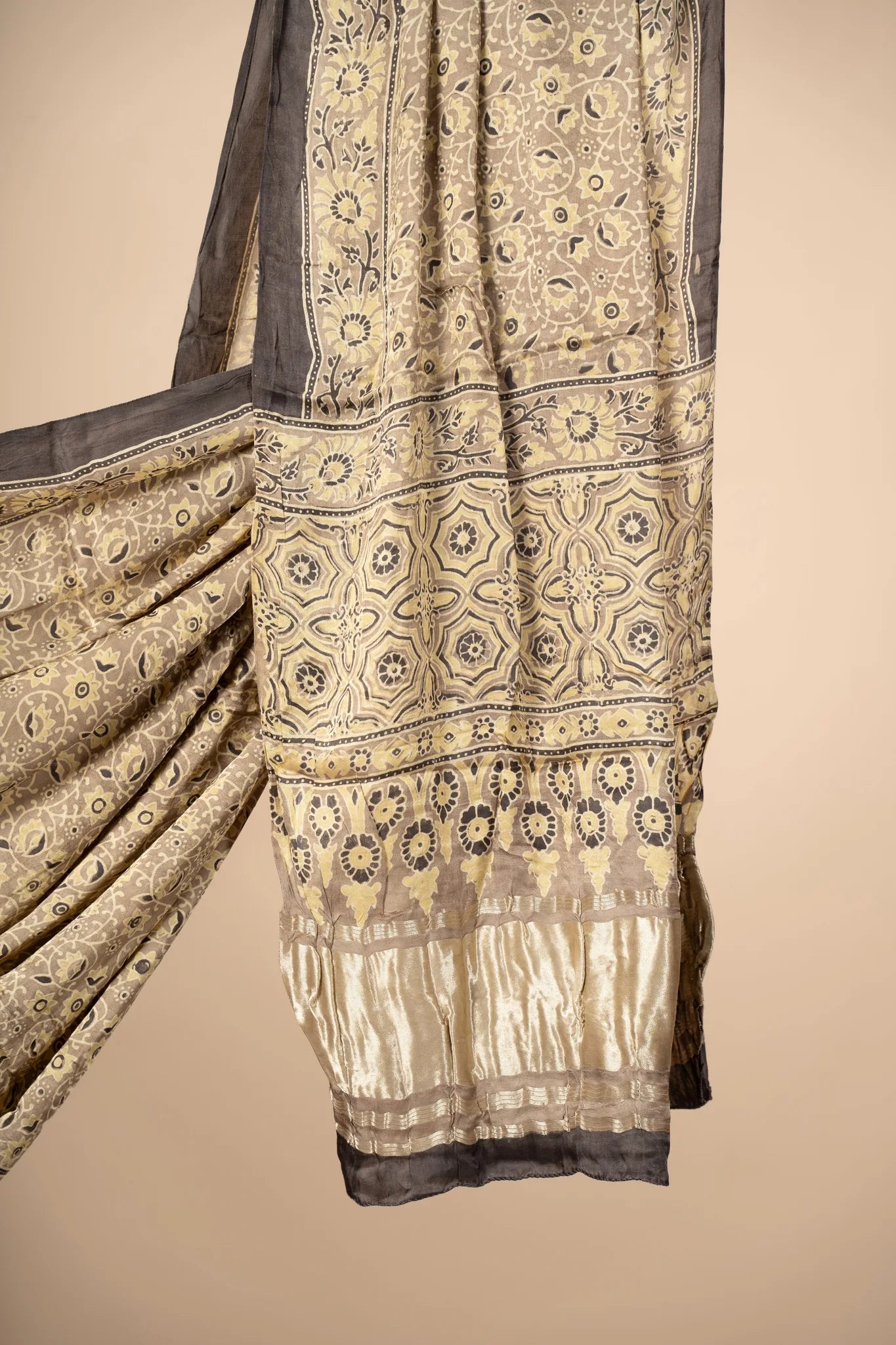 Golden Ajrakh block Print Modal Silk Dupatta With Lagdi Patta - view 3