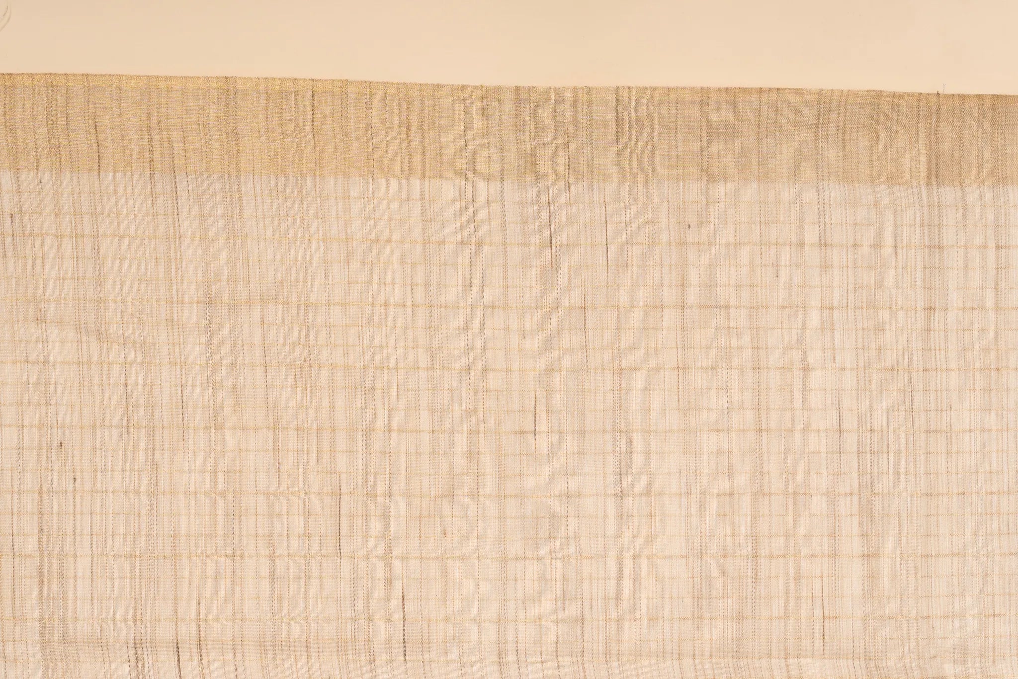 Beige Check Patterned Semi Tussar Silk Saree With Golden Zari - view 4