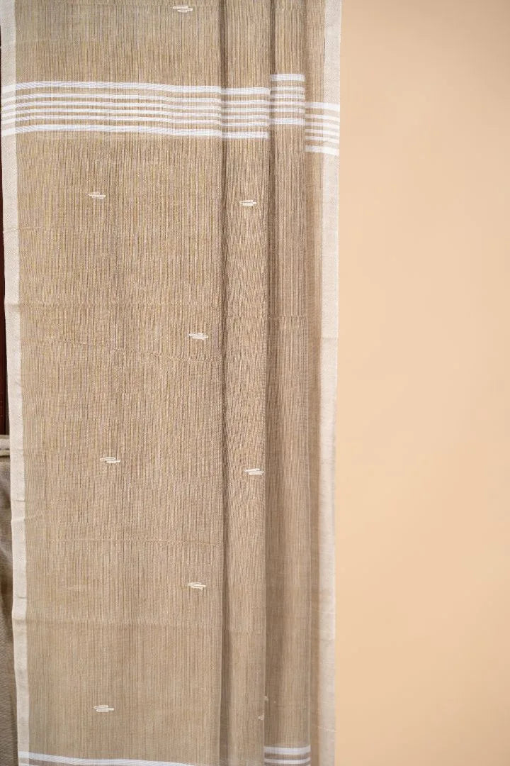 Beige Handwoven Bengal Cotton Saree - view 3