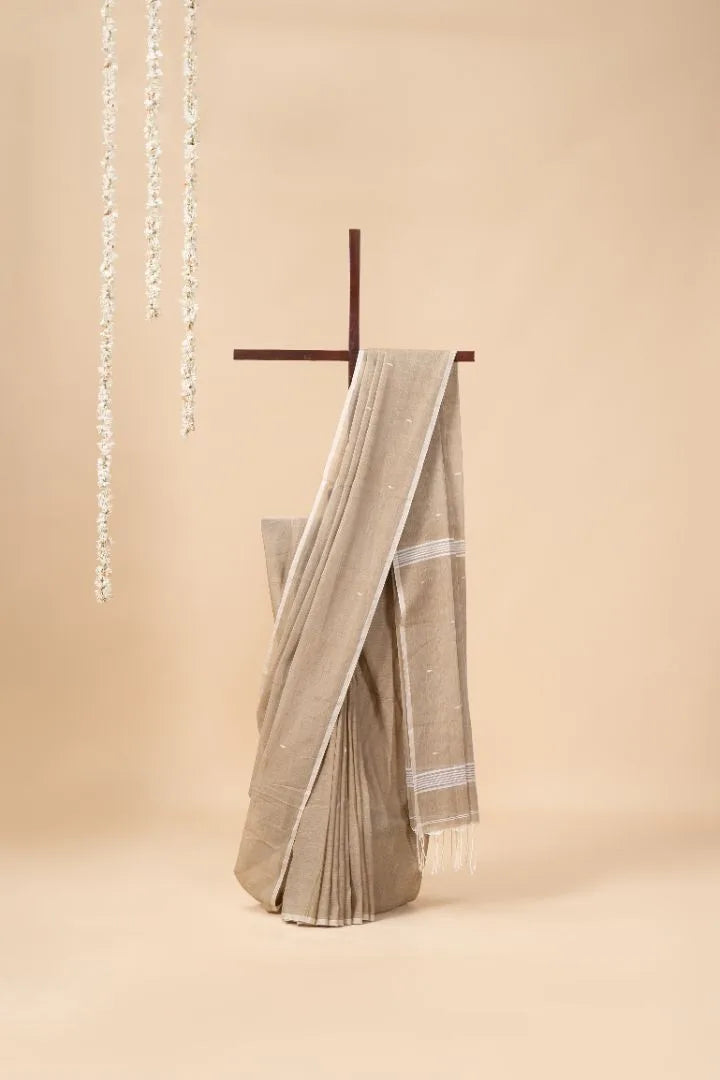 Beige Handwoven Bengal Cotton Saree