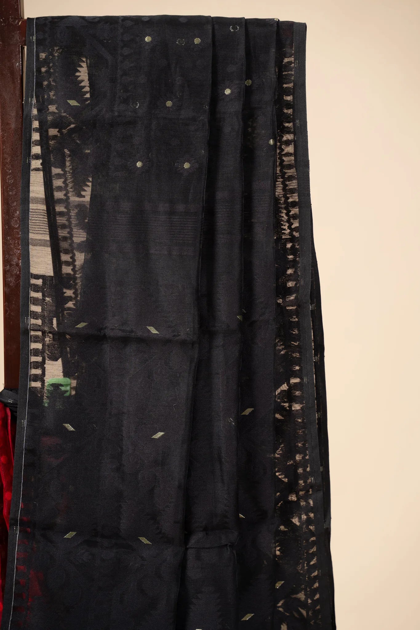 Black and Red Half n Half Saree with Golden Zari - view 3