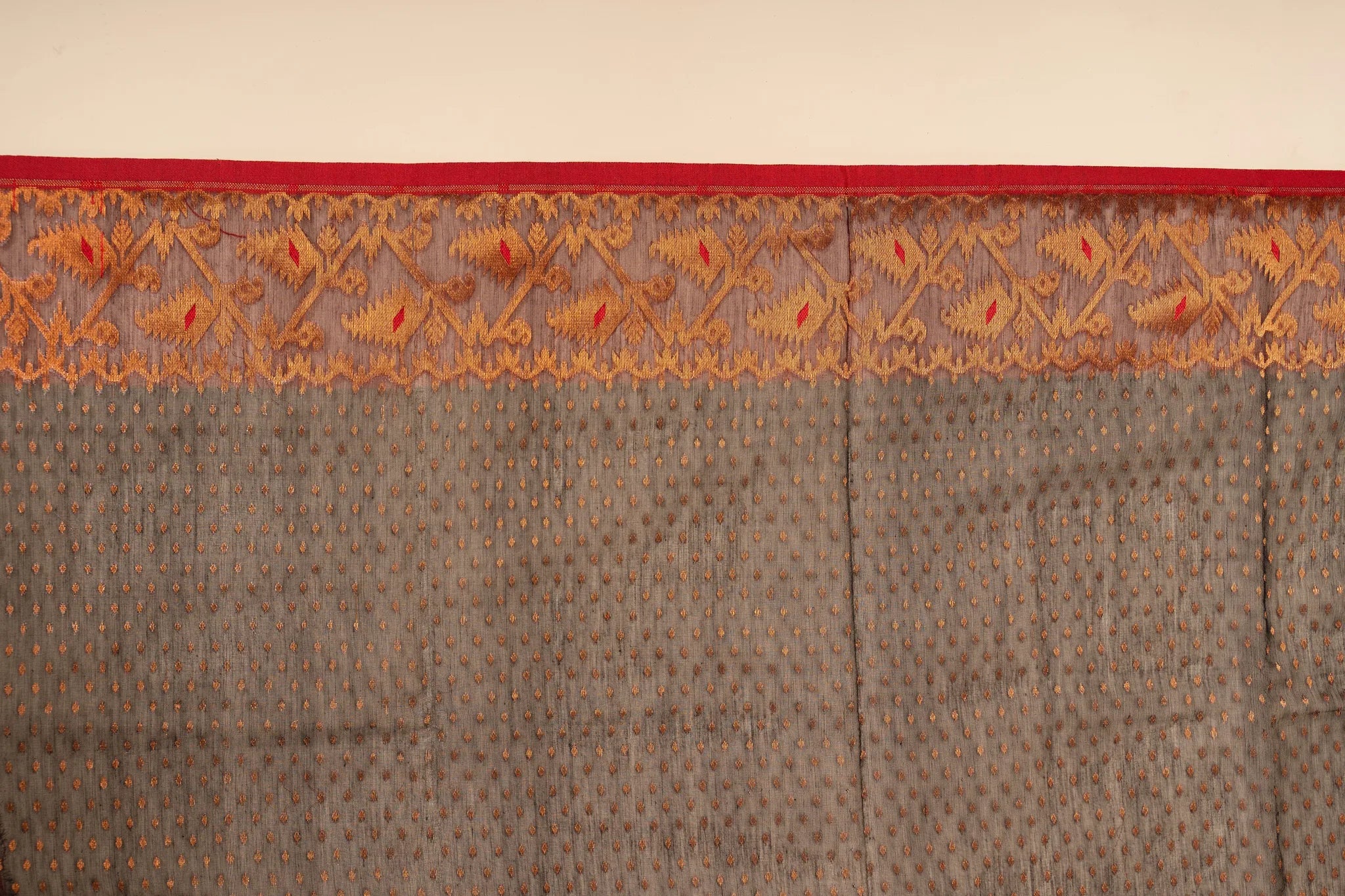 Black and Red Pallu with Copper Zari Dhakai Jamdani Saree - view 4