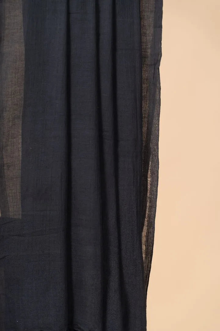 Black Handloom Mul Cotton Saree - view 3