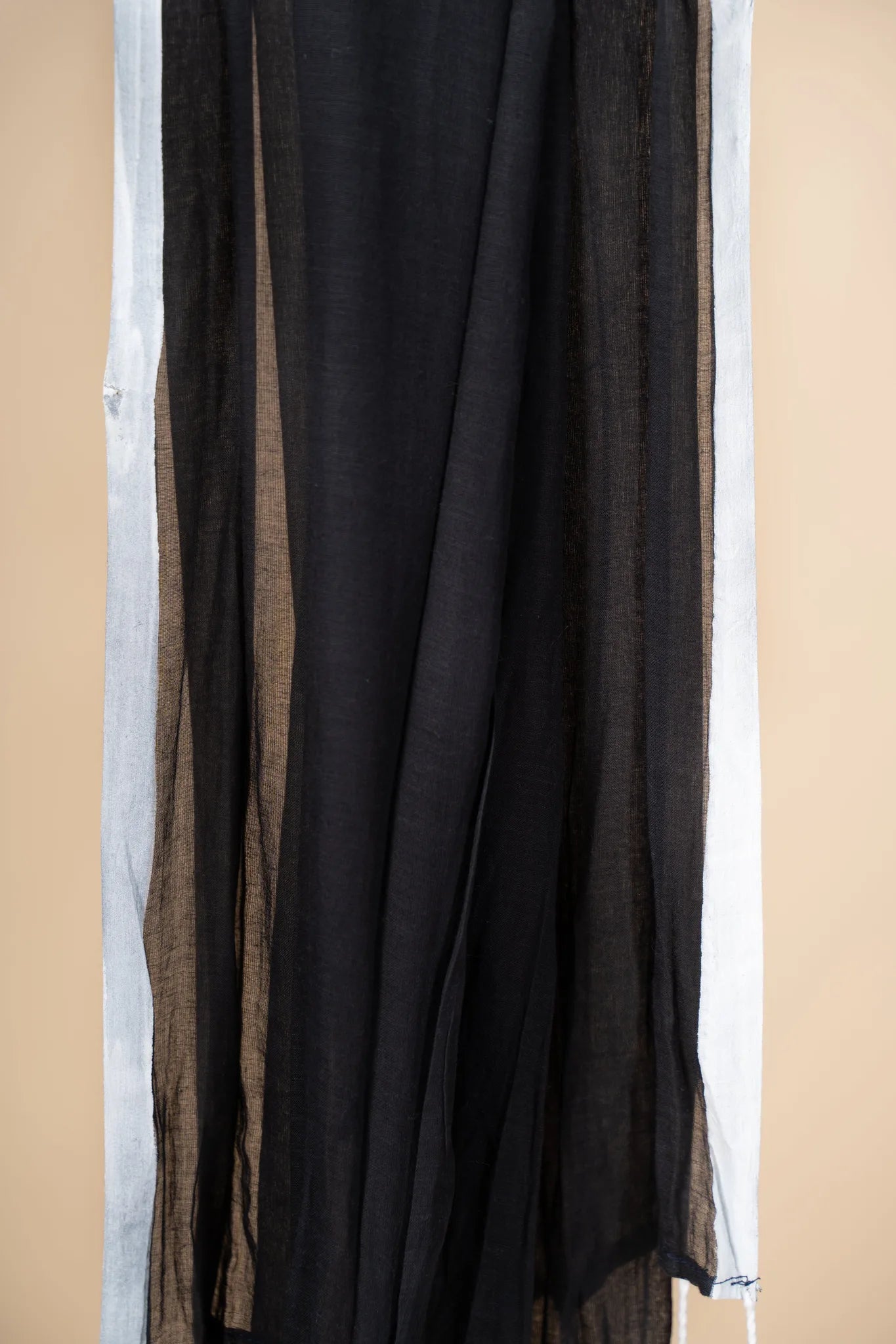 Black Mul Cotton Saree with White Pom Pom - view 3