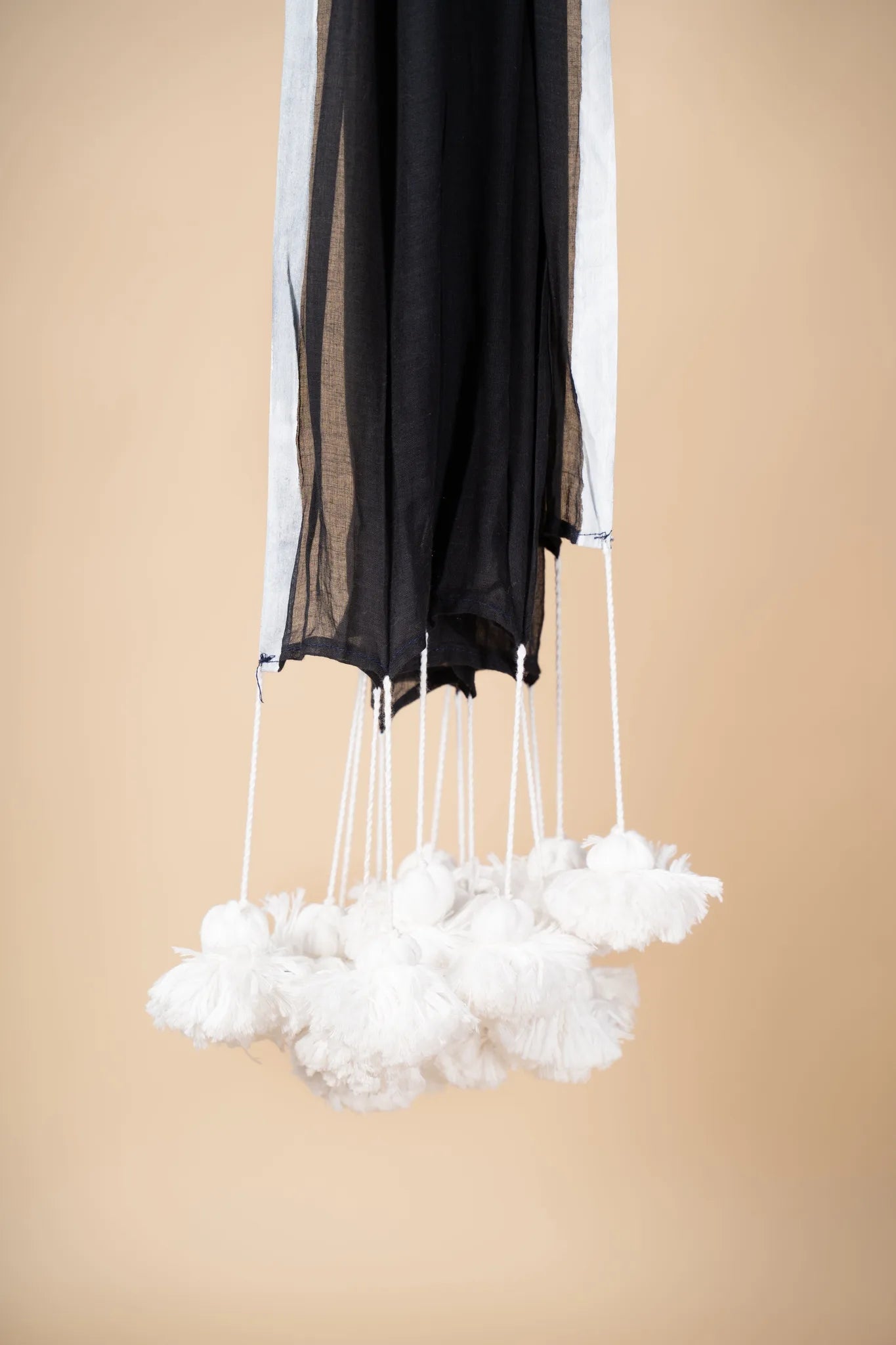 Black Mul Cotton Saree with White Pom Pom - view 4