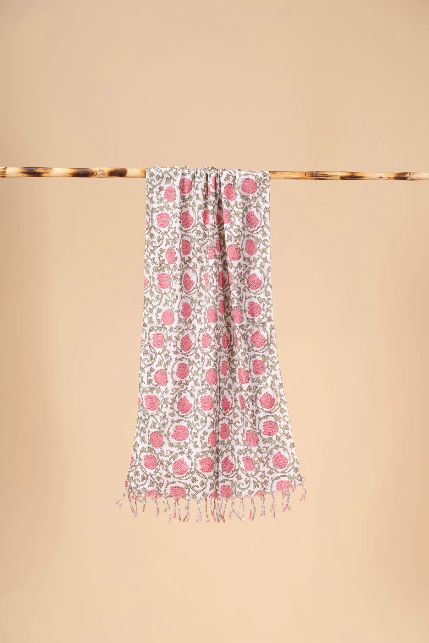 Pink Flower Block printed mulcotton stoles Cotton Stole