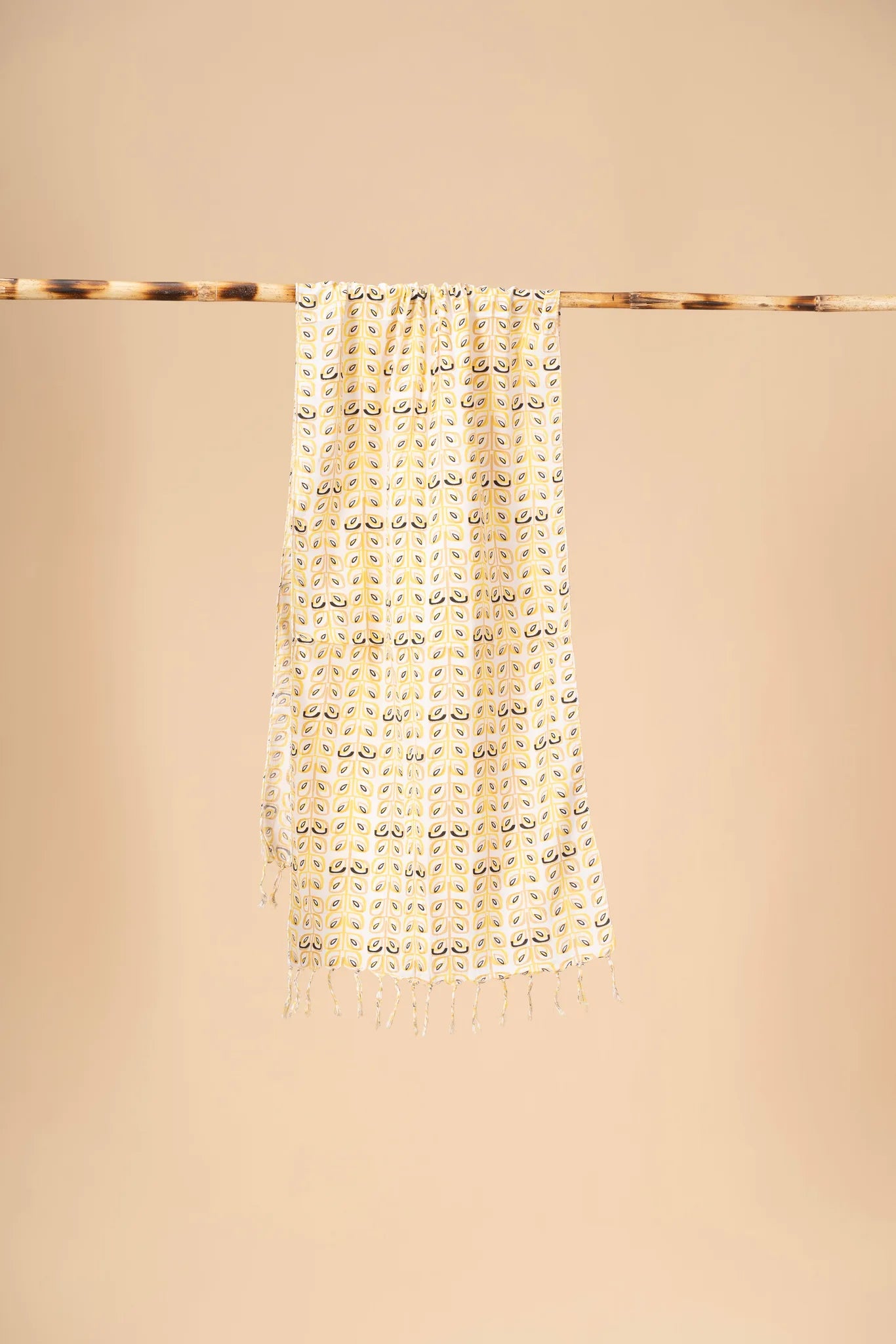 Yellow and Black Block printed mulcotton stoles Cotton Stole