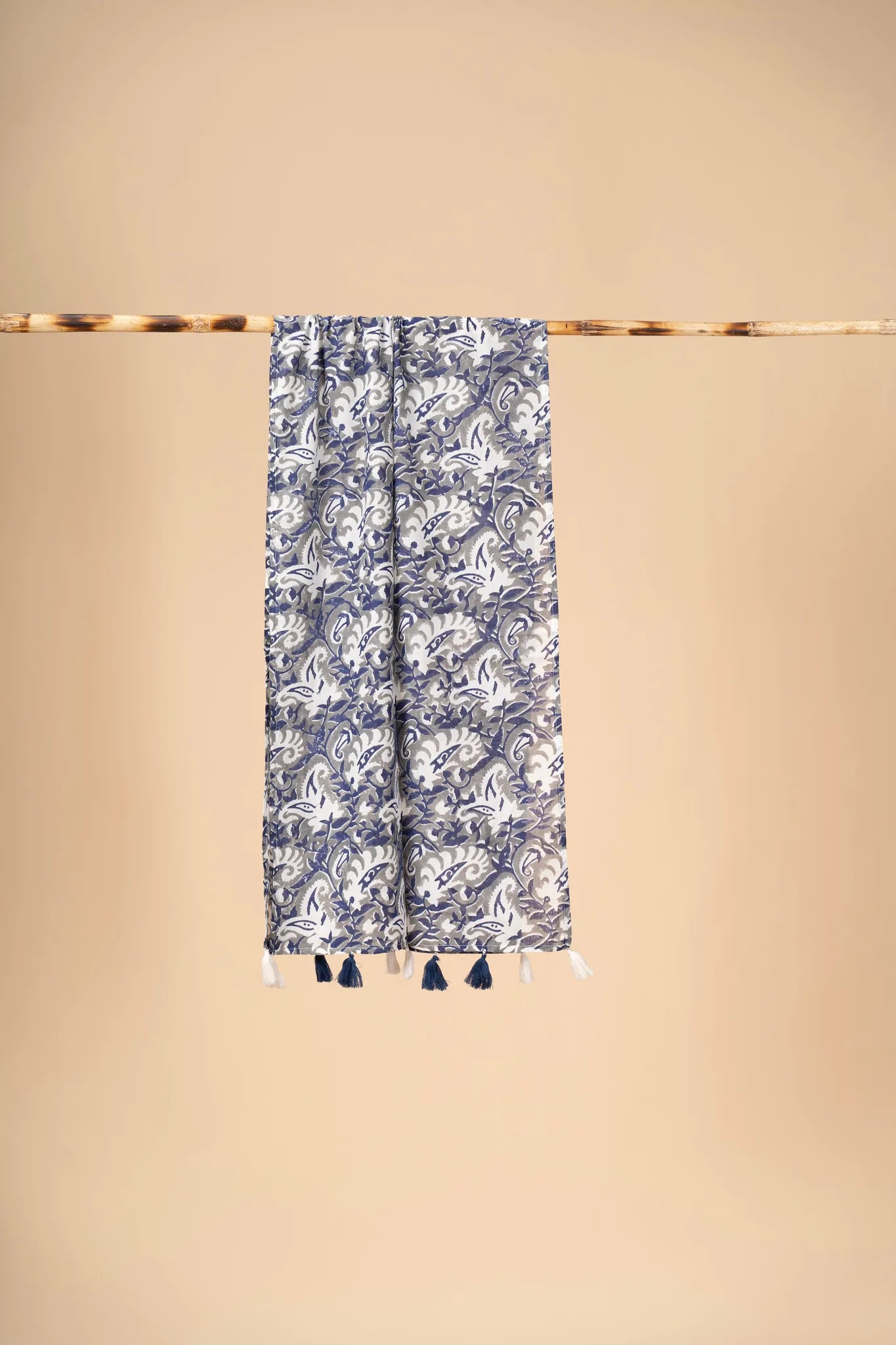 Blue and White Block printed mulcotton stoles Cotton Stole