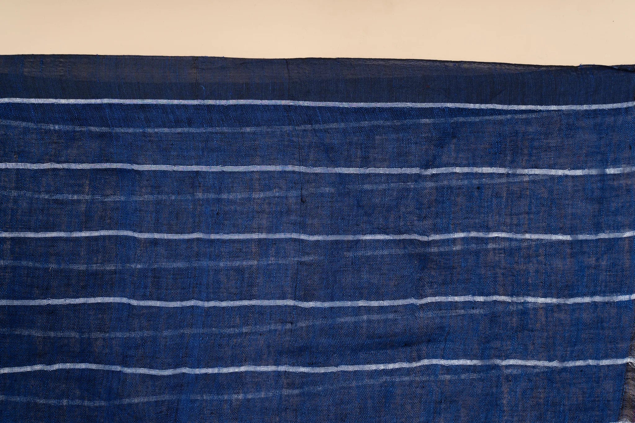 Blue Linen Saree with Silver Stripes - view 4