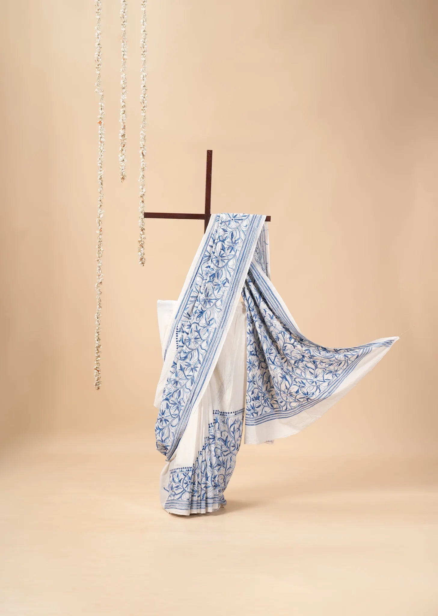 Blue Nakshi Kantha Handwoven Cotton Saree - view 2