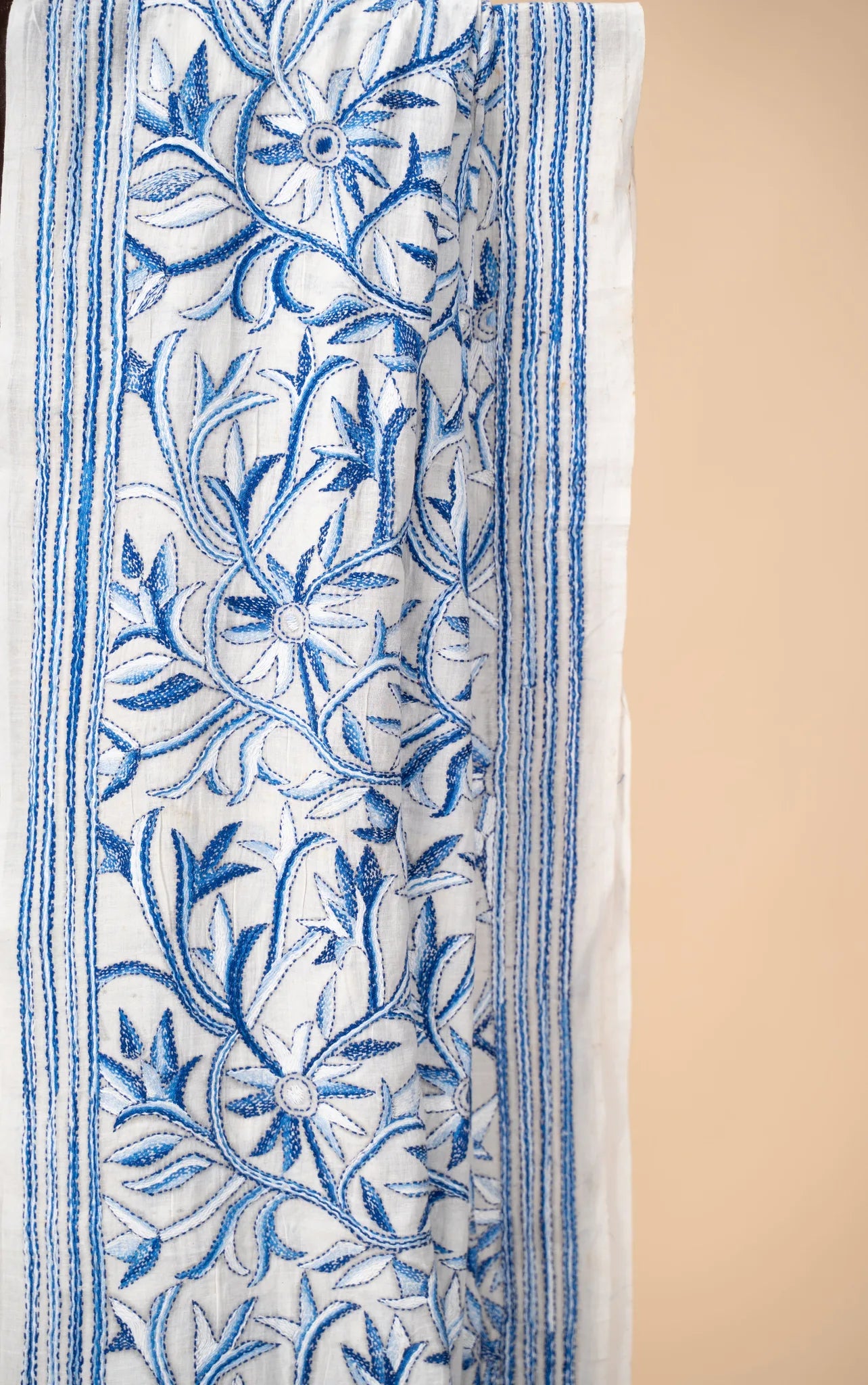 Blue Nakshi Kantha Handwoven Cotton Saree - view 3