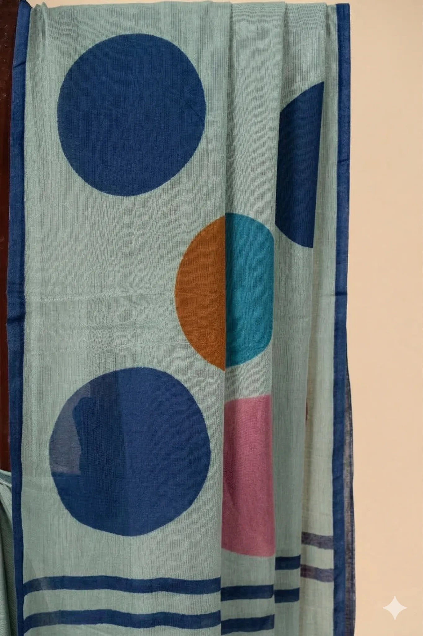Blue Mul Cotton Saree with Multicoloured  Polka Dots - view 3