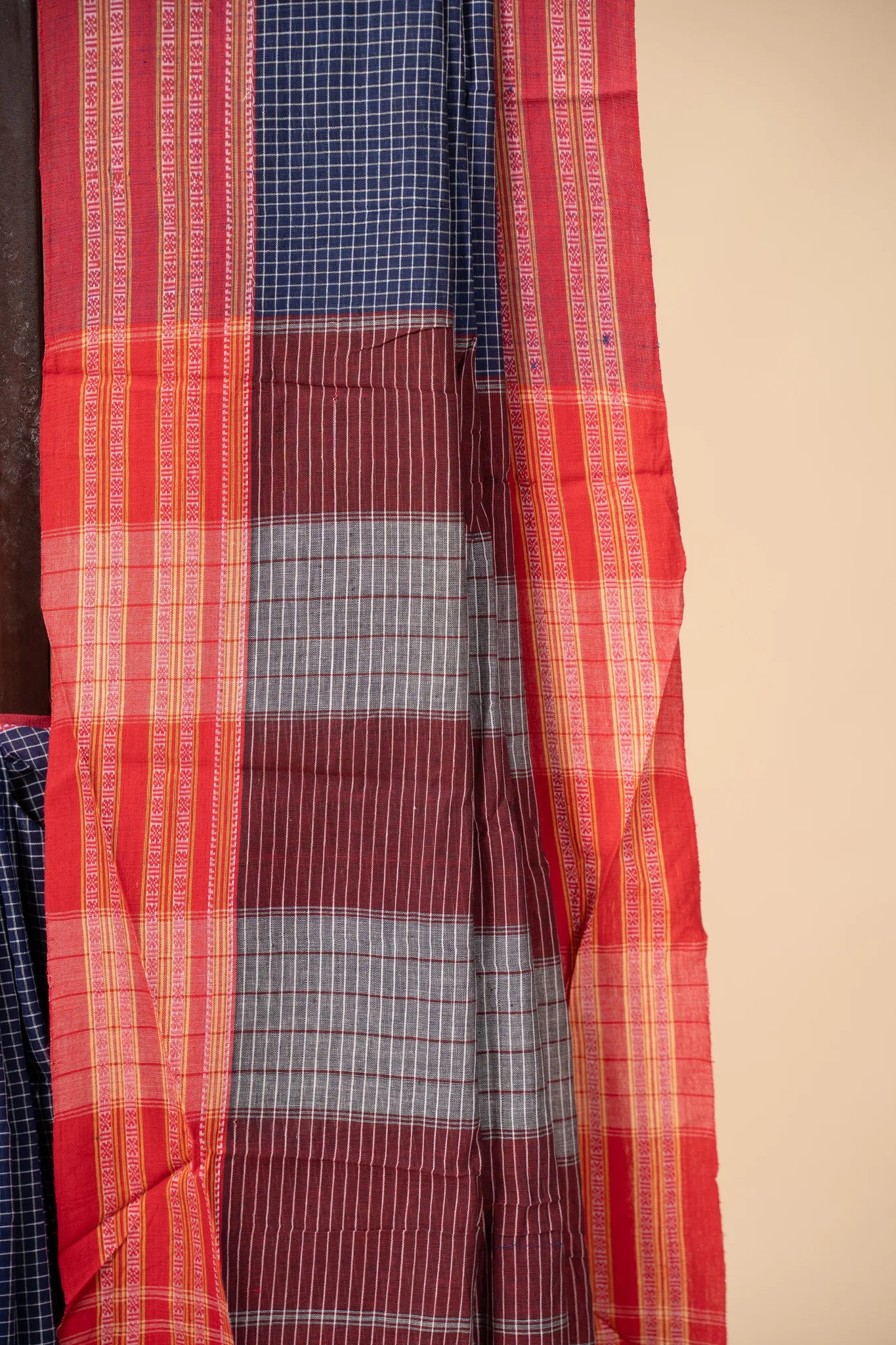Blue & Red Patteda Anchu Handloom Cotton Saree - view 3