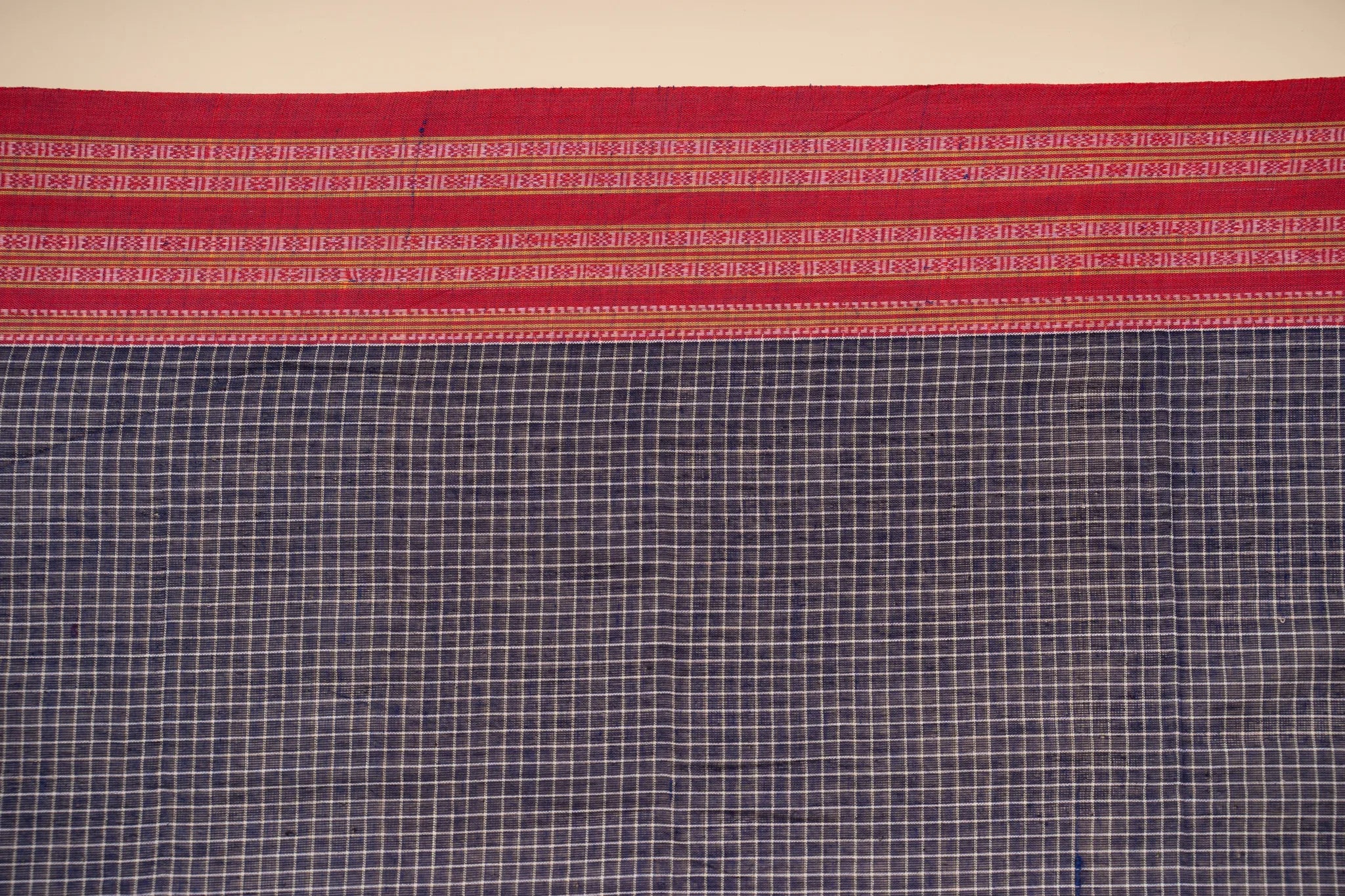 Blue & Red Patteda Anchu Handloom Cotton Saree - view 4
