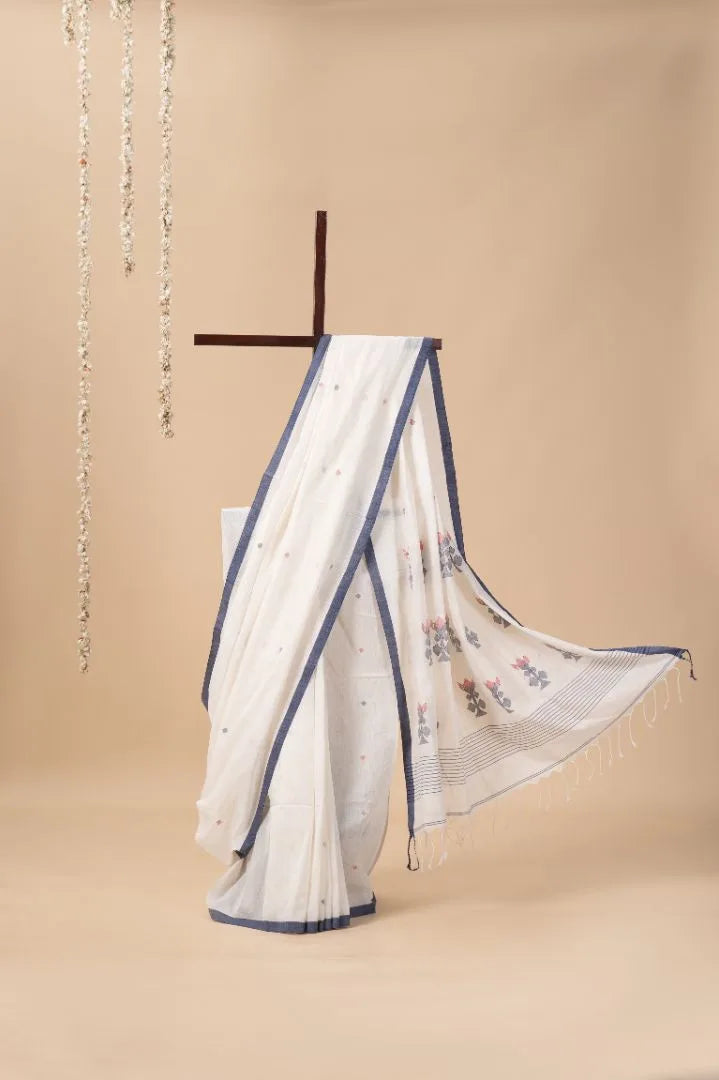 Jamdani Buta White Handwoven Bengal Cotton Saree
