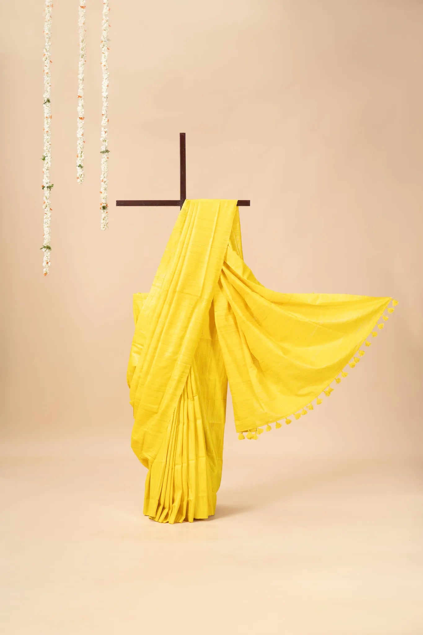 Bright Yellow Handwoven Gicha Tussar Silk Saree - view 2