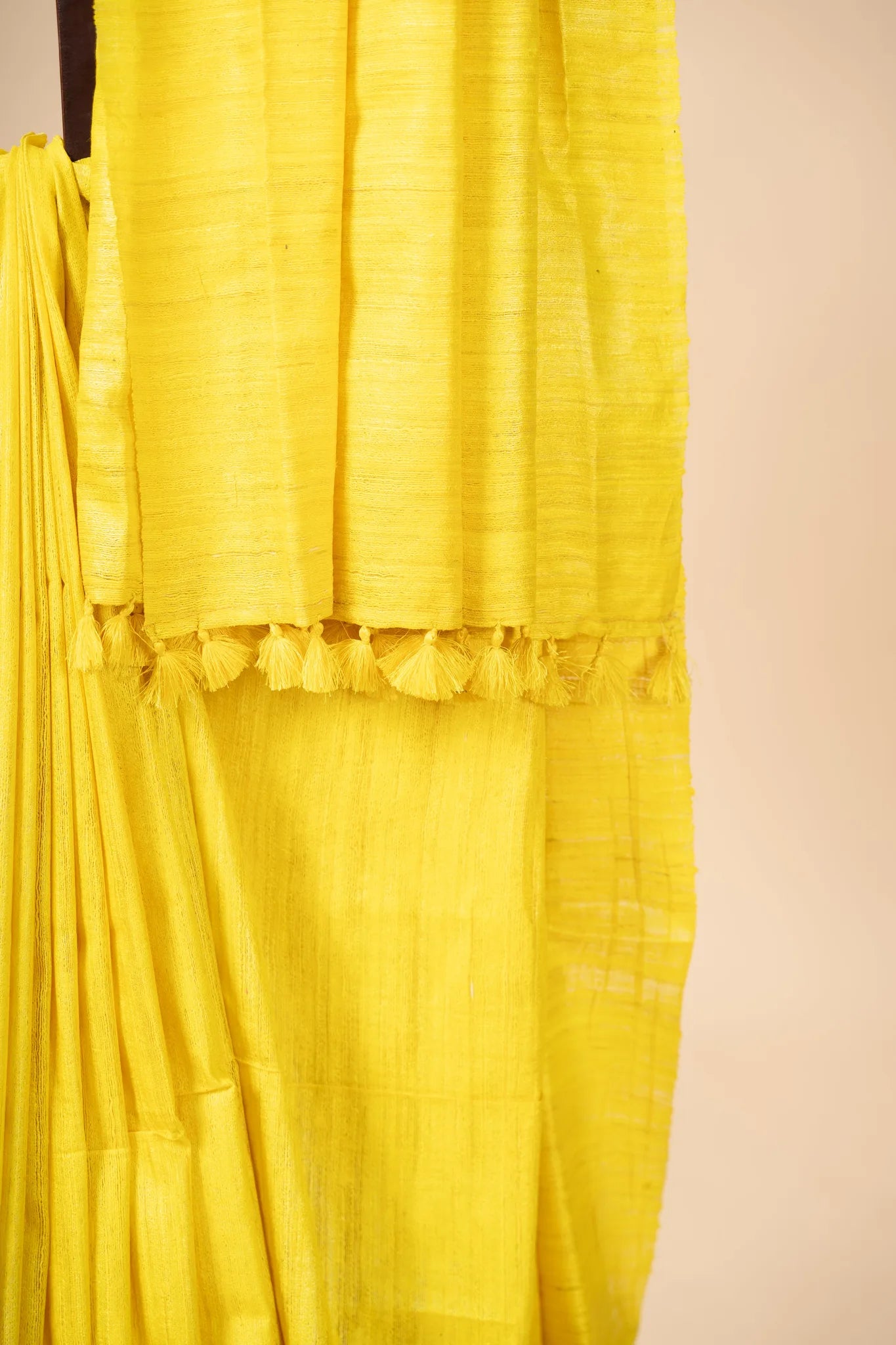 Bright Yellow Handwoven Gicha Tussar Silk Saree - view 3