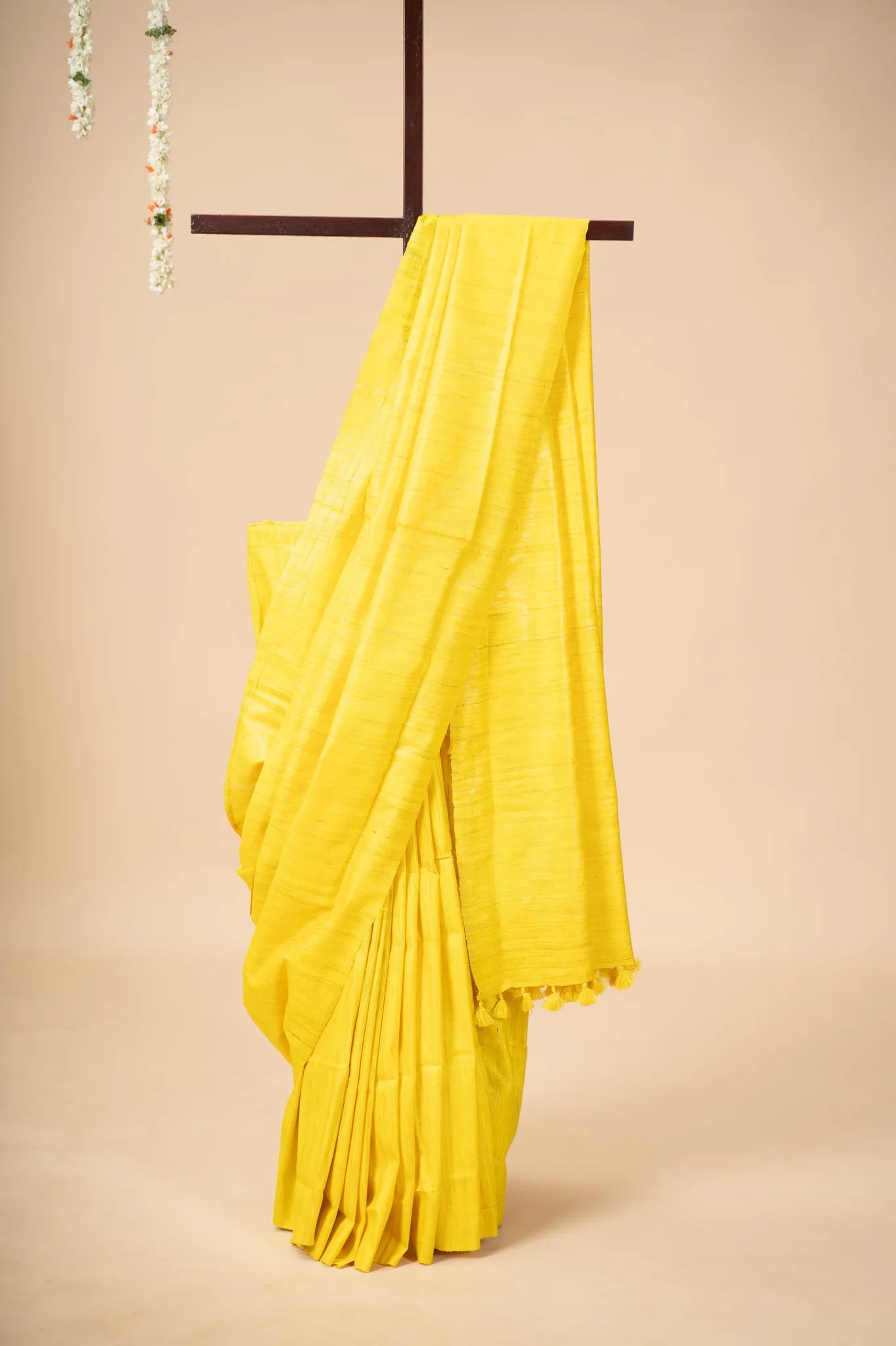 Bright Yellow Handwoven Gicha Tussar Silk Saree