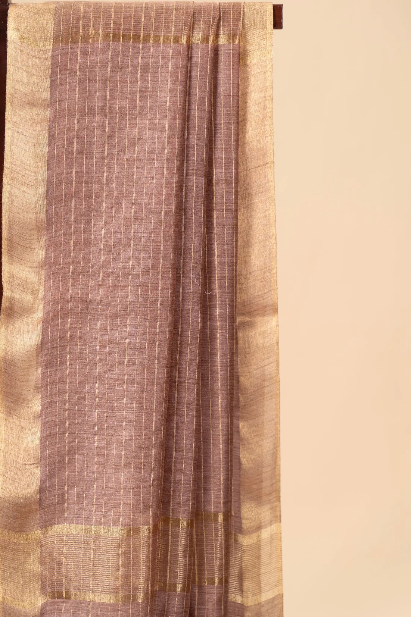 Brown Check Patterned Semi Tussar Silk Saree With Golden Zari - view 3