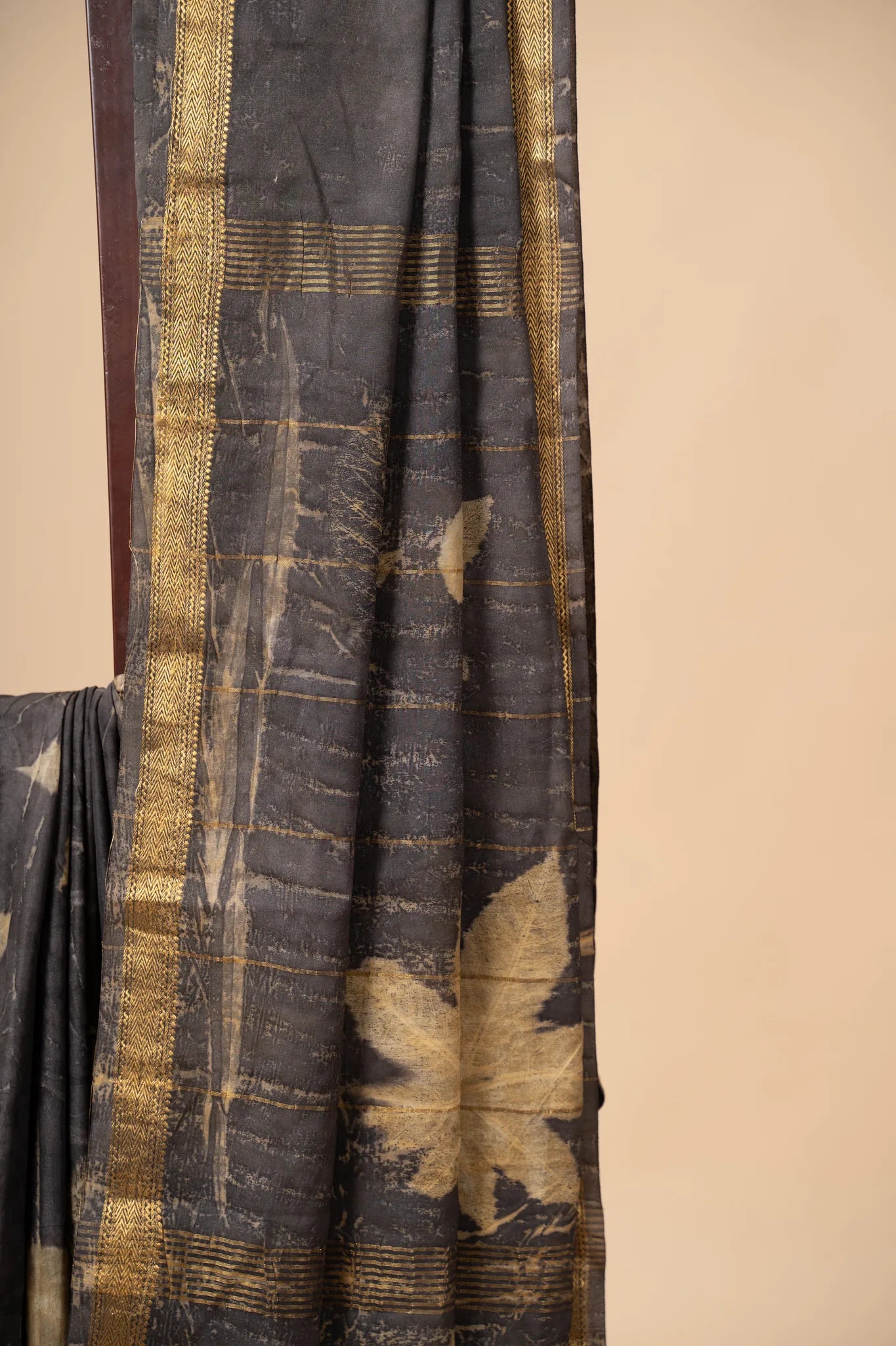 Charcoal Eco Print Chanderi Silk Saree - view 2