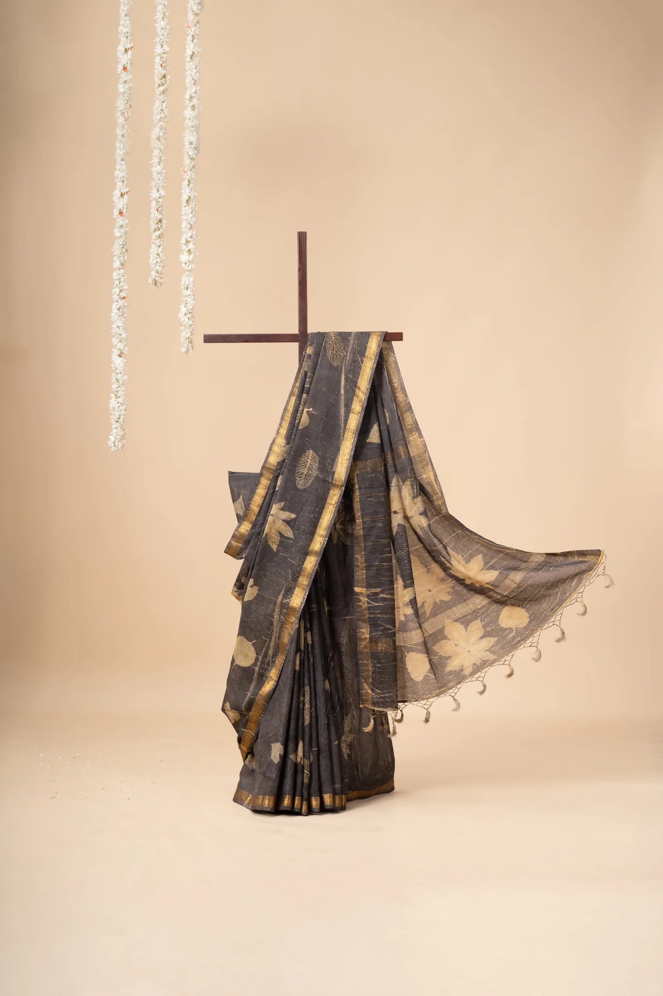 Charcoal Eco Print Chanderi Silk Saree