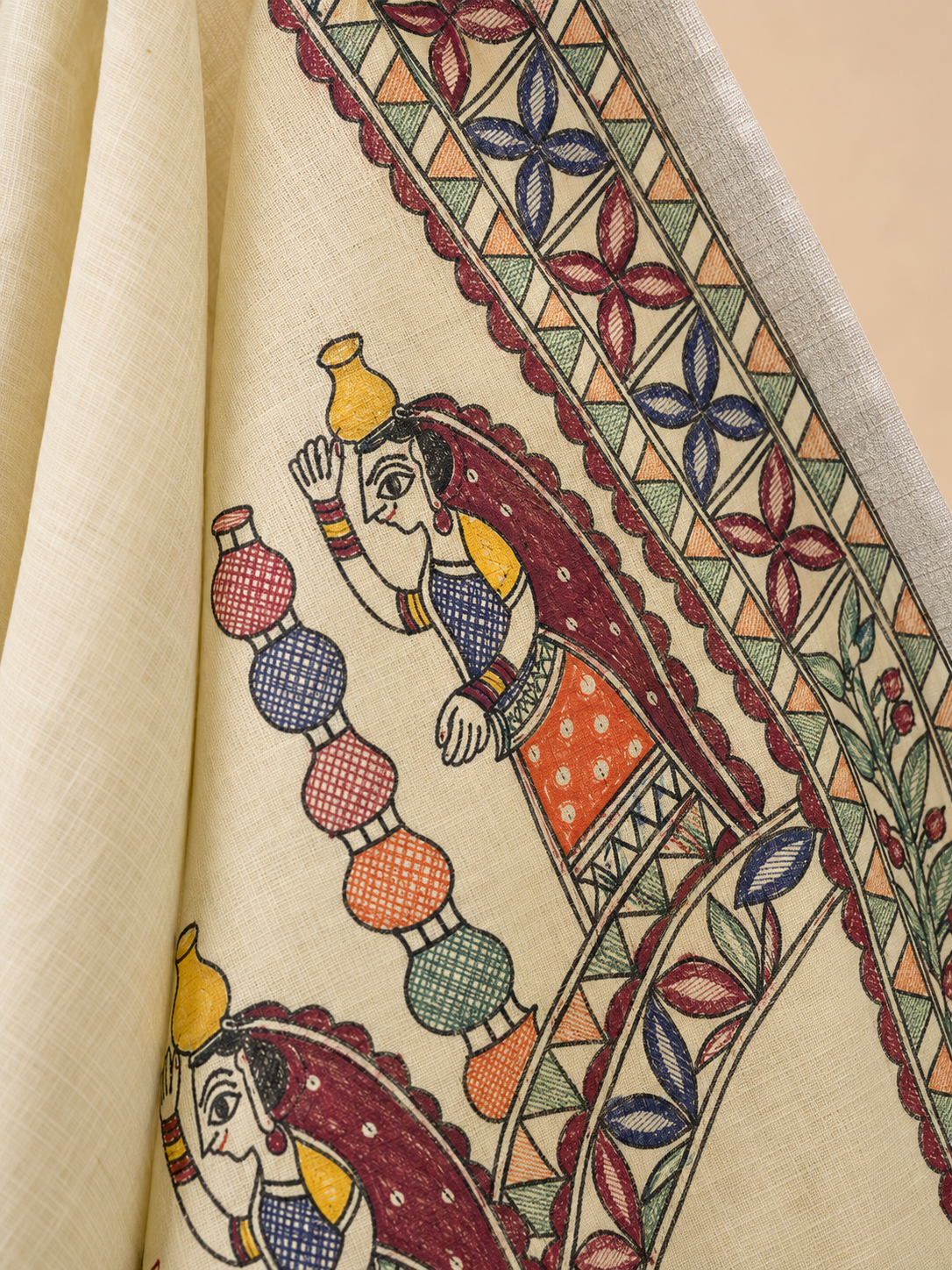 yellow Handpainted Madhubani on Linen