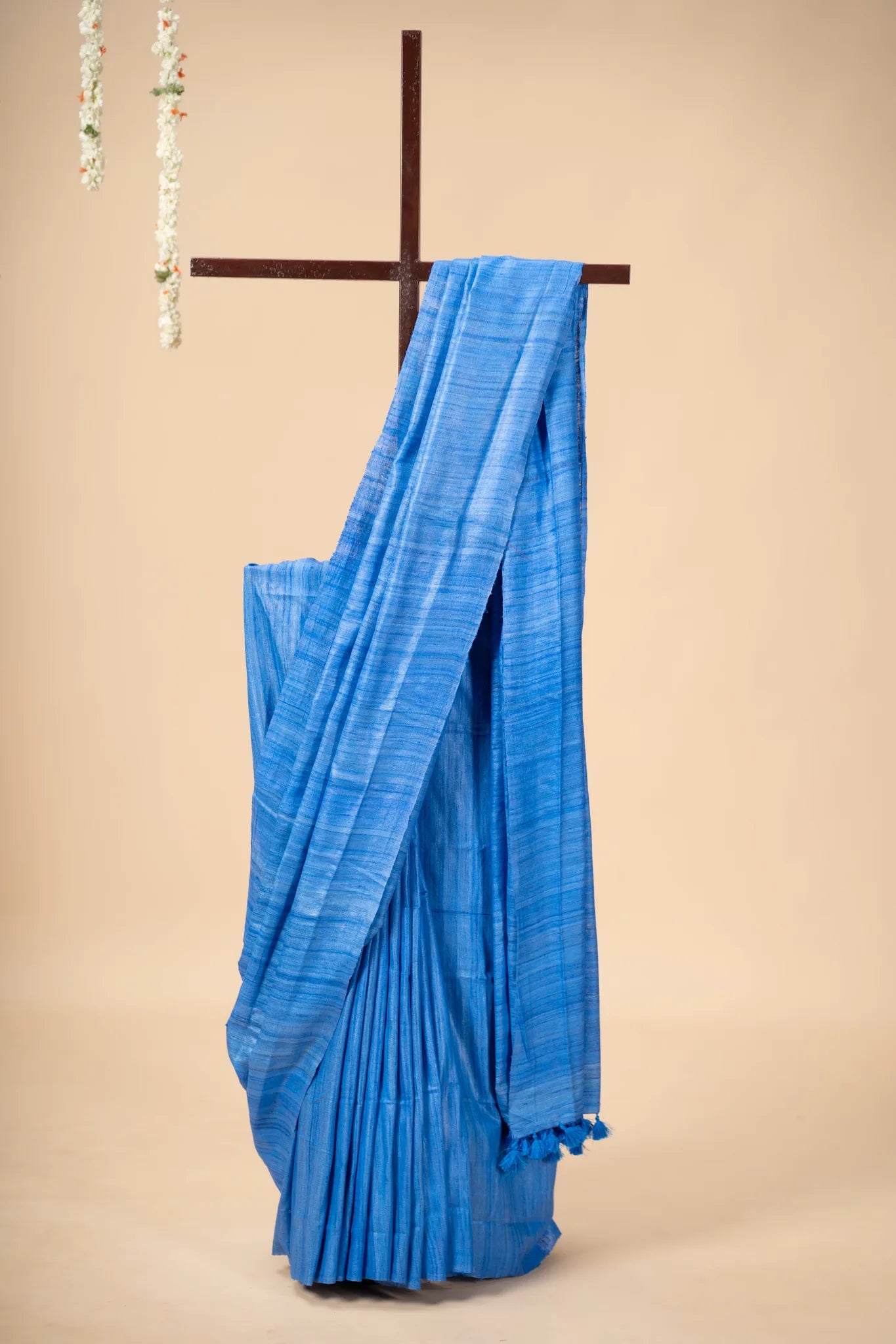 Electric Blue Handwoven Gicha Tussar Silk Saree
