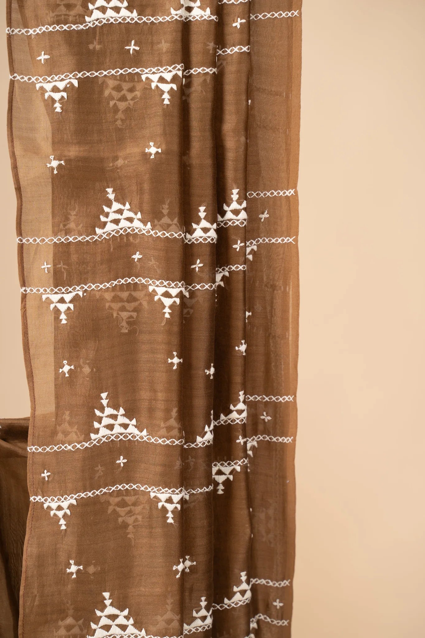 Brown Chanderi Silk Saree with Soof Embroidery - view 3