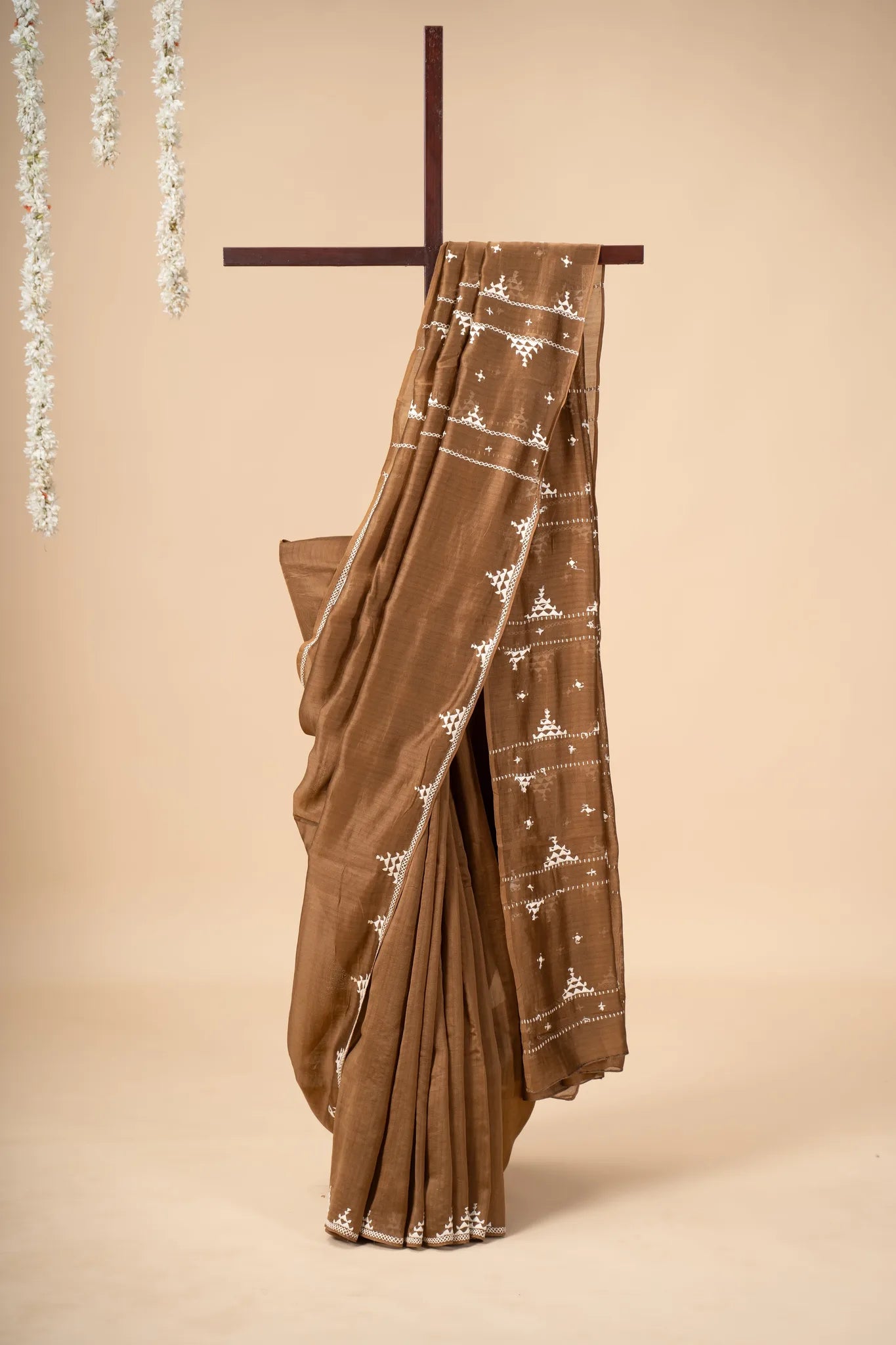 Brown Chanderi Silk Saree with Soof Embroidery