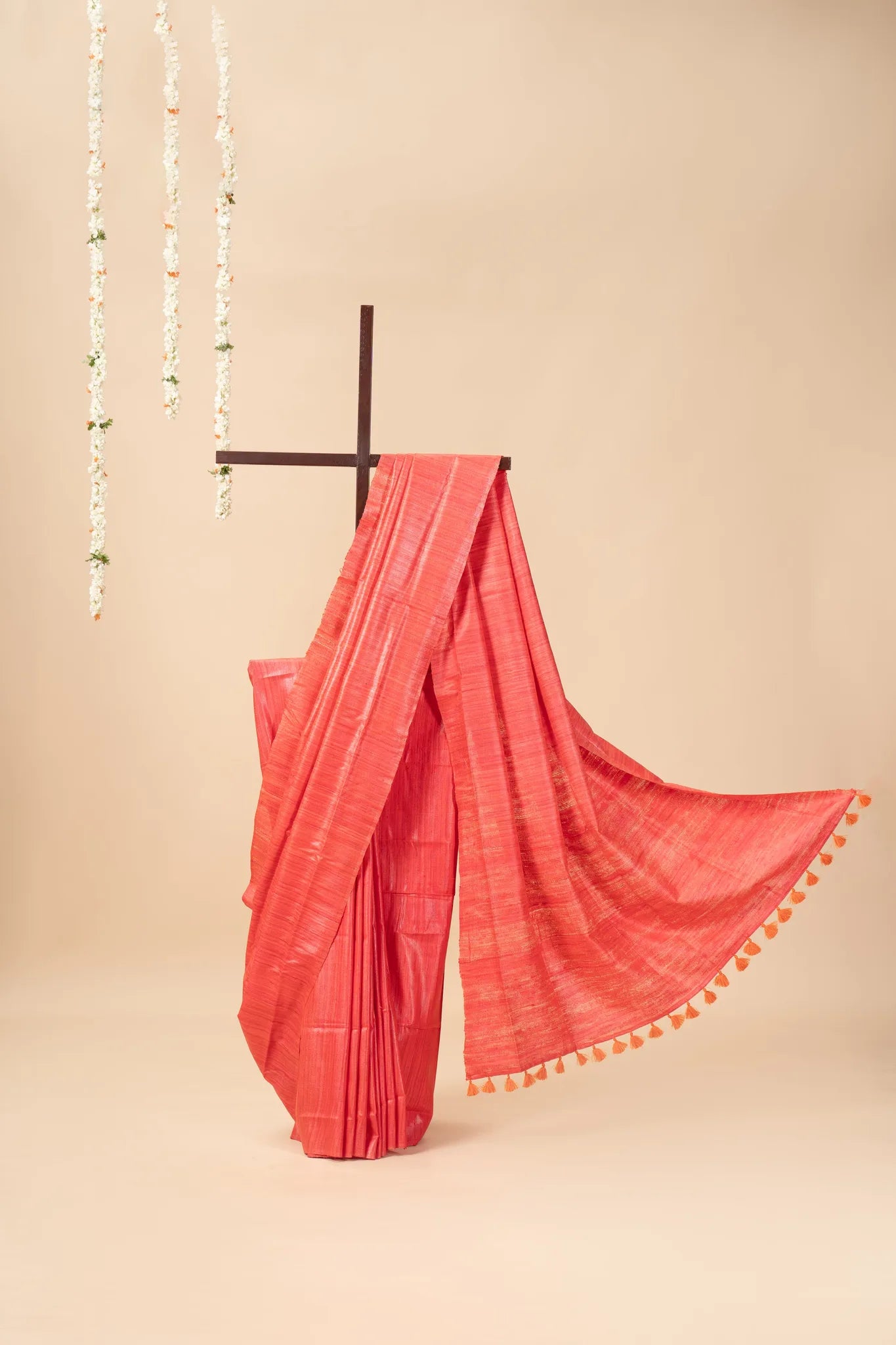 Orange Handwoven Gicha Tussar Silk Saree - view 2