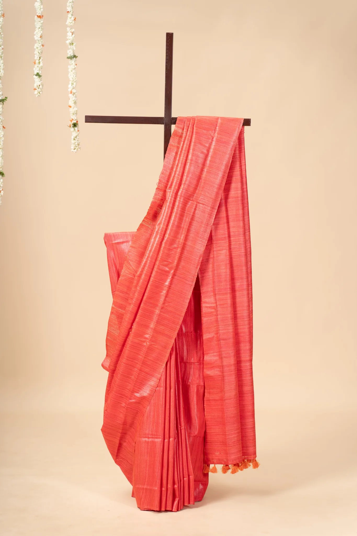 Orange Handwoven Gicha Tussar Silk Saree
