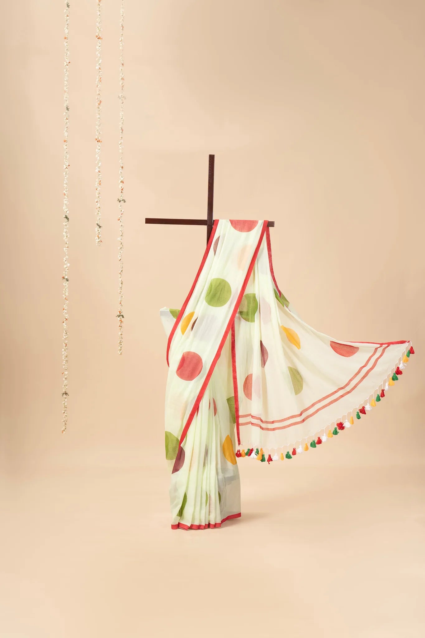 Light Green Mul Cotton Saree with Polka Dots - view 2