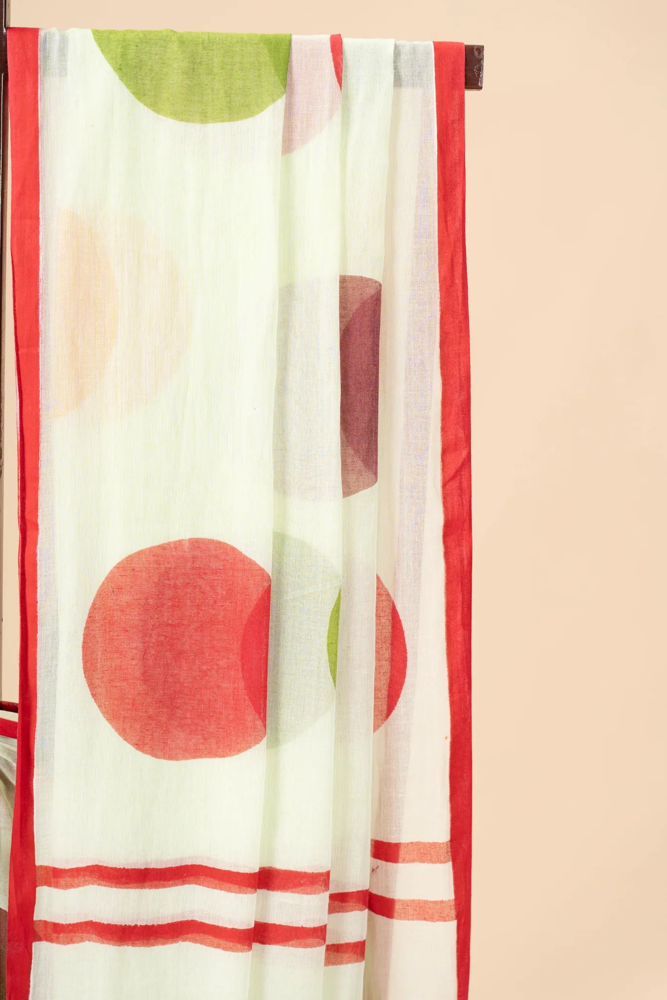 Light Green Mul Cotton Saree with Polka Dots - view 3