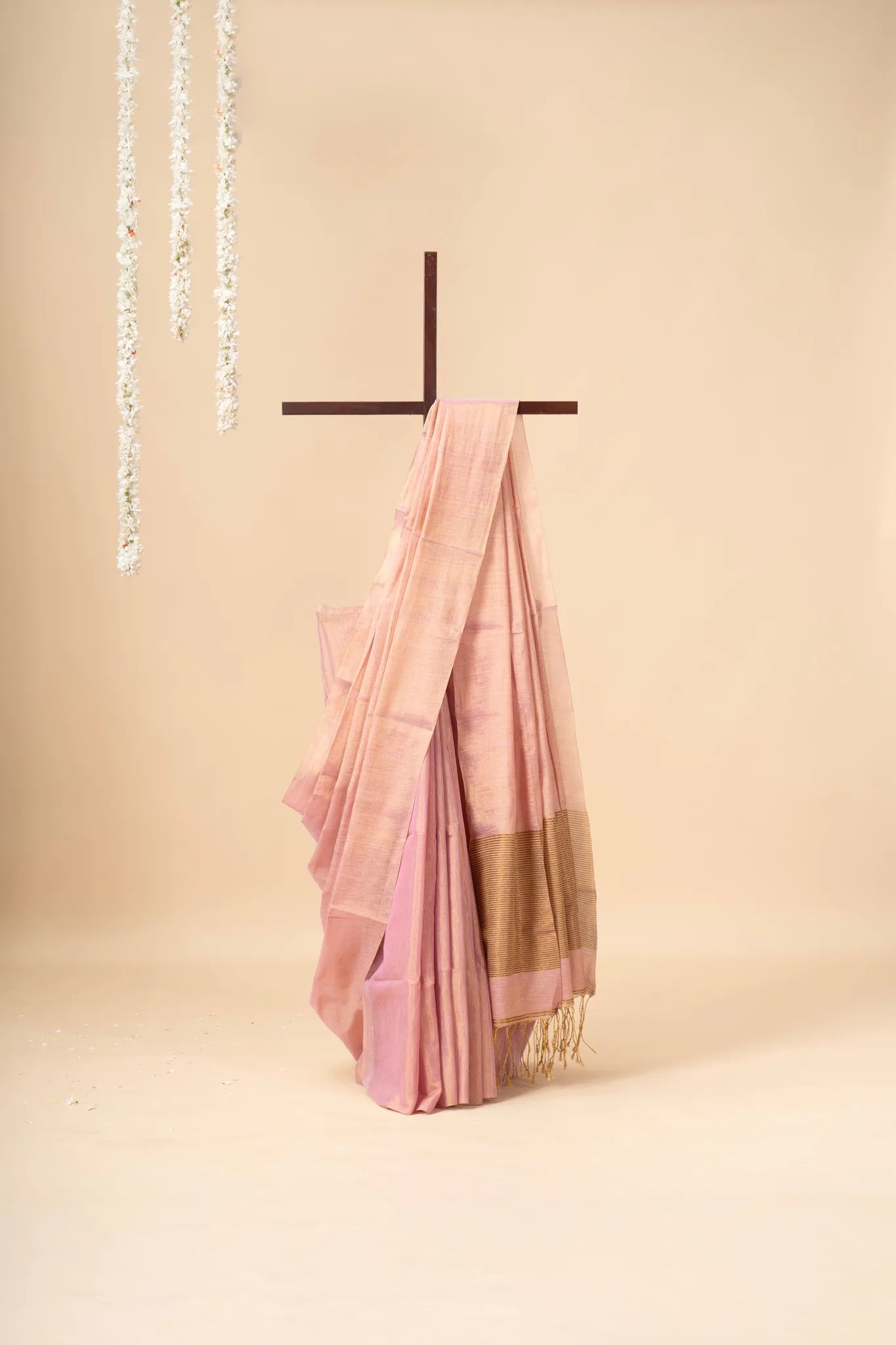 Dusty Rose Light Weight Zari Linen Saree