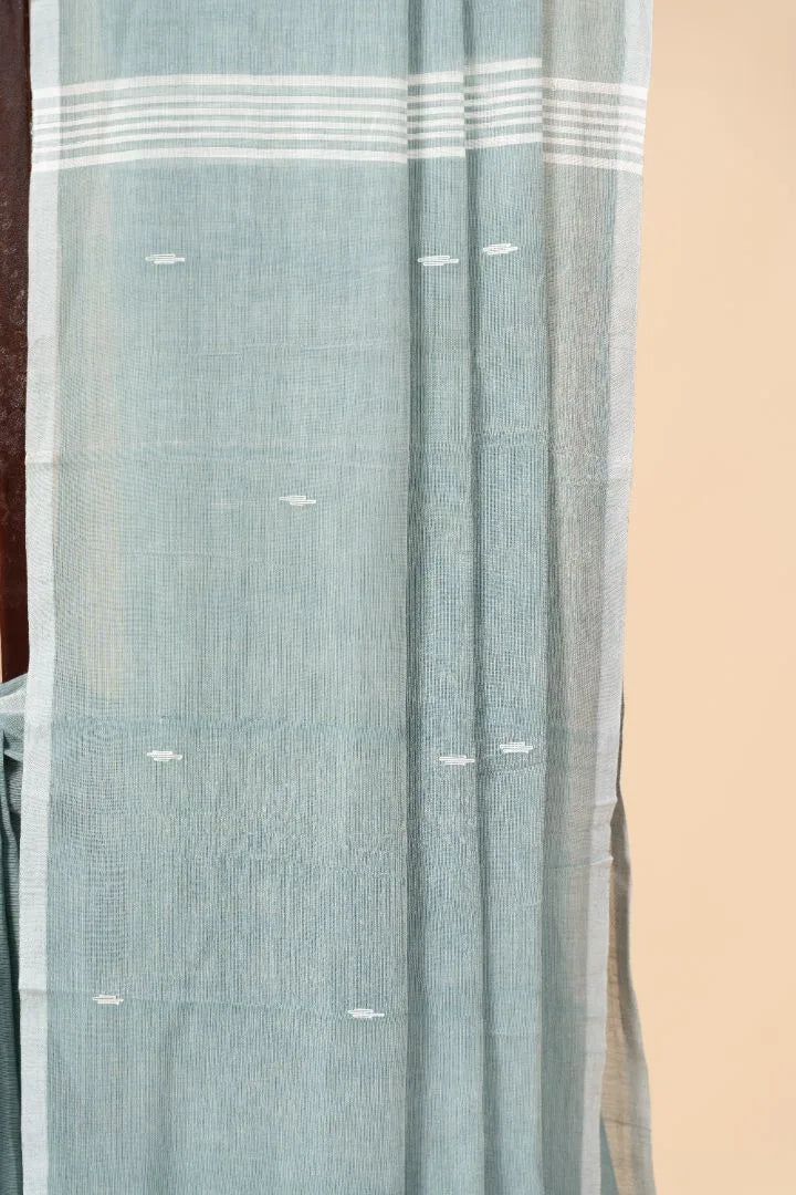 Light Blue Handwoven Bengal Cotton Saree - view 3
